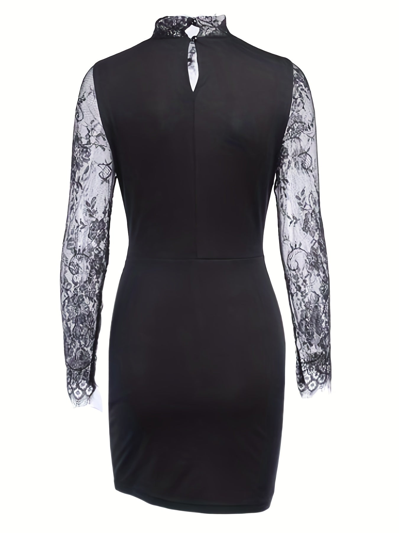 Sixsr Hollow Out Lace Slim Dress, Elegant Long Sleeve Waist Evening Bodycon Dresses, Women's Clothing
