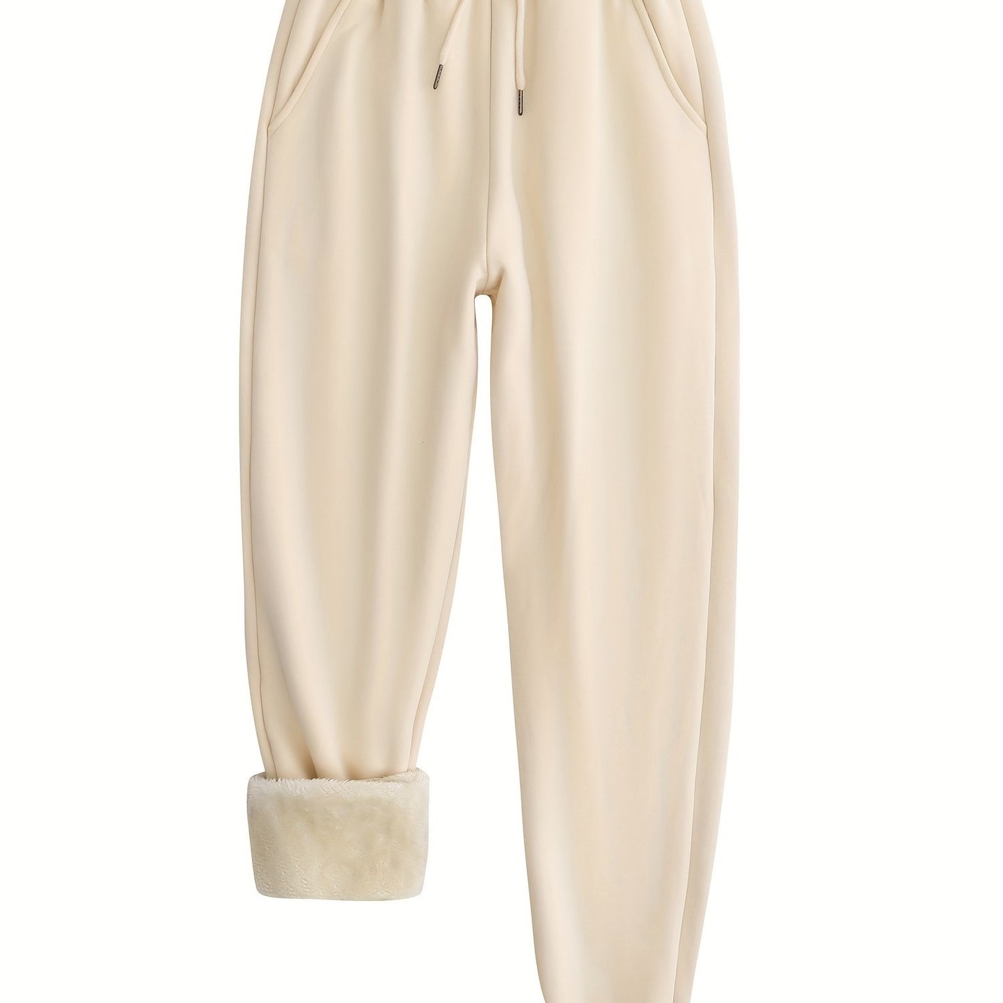 Sixsr Winter Plush Thermal Pants, Casual Drawstring Pocket Pants, Women's Clothing
