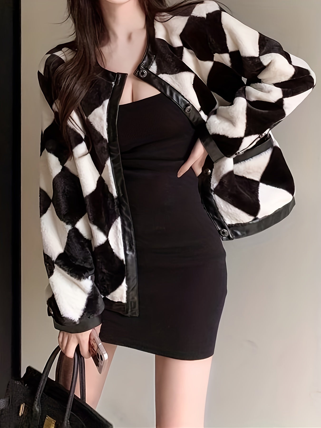 Sixsr Argyle Print Button Front Cardigan, Elegant Long Sleeve Cardigan, Women's Clothing