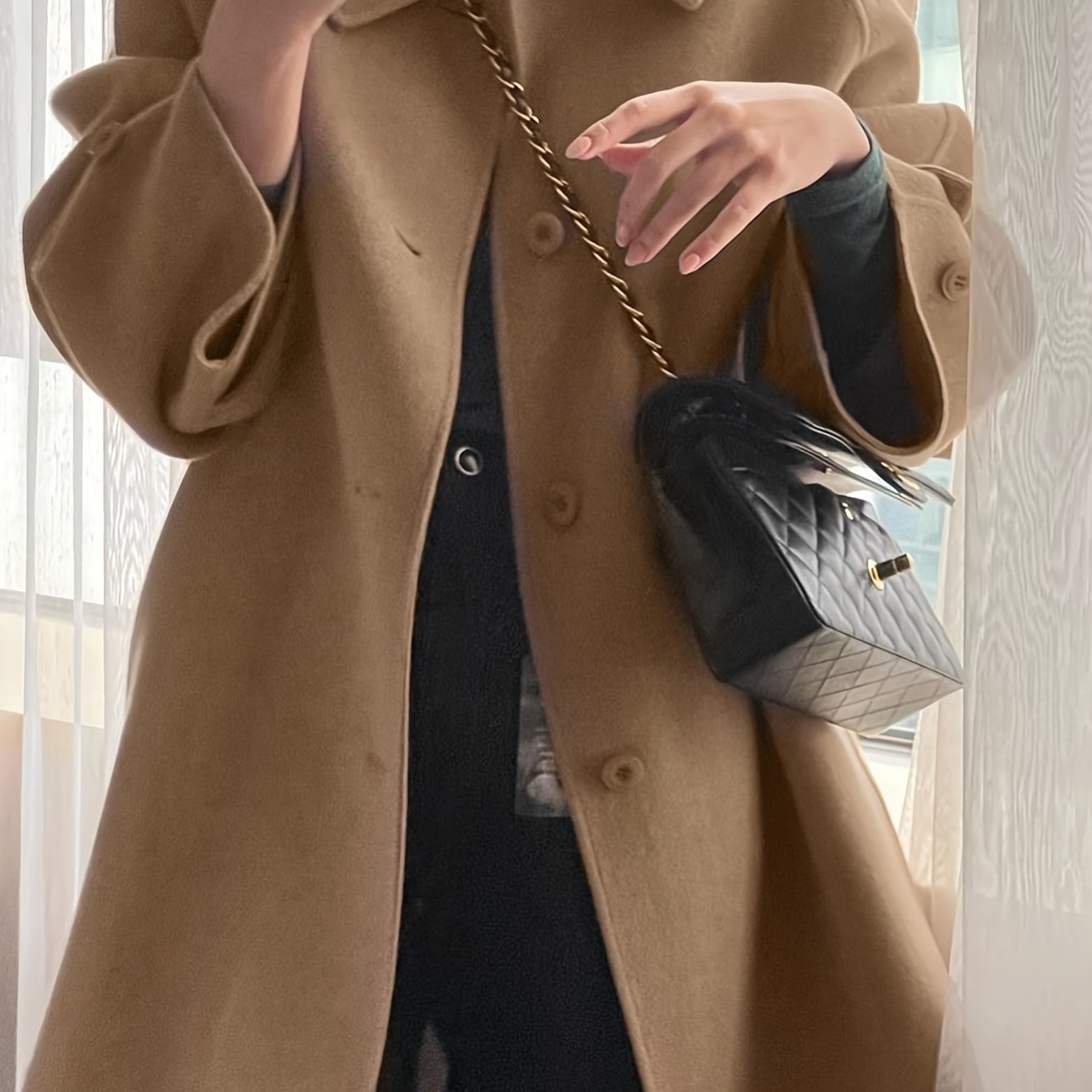 Sixsr Solid Color Button Front Coat, Casual Long Sleeve Lapel Coat For Fall & Winter, Women's Clothing