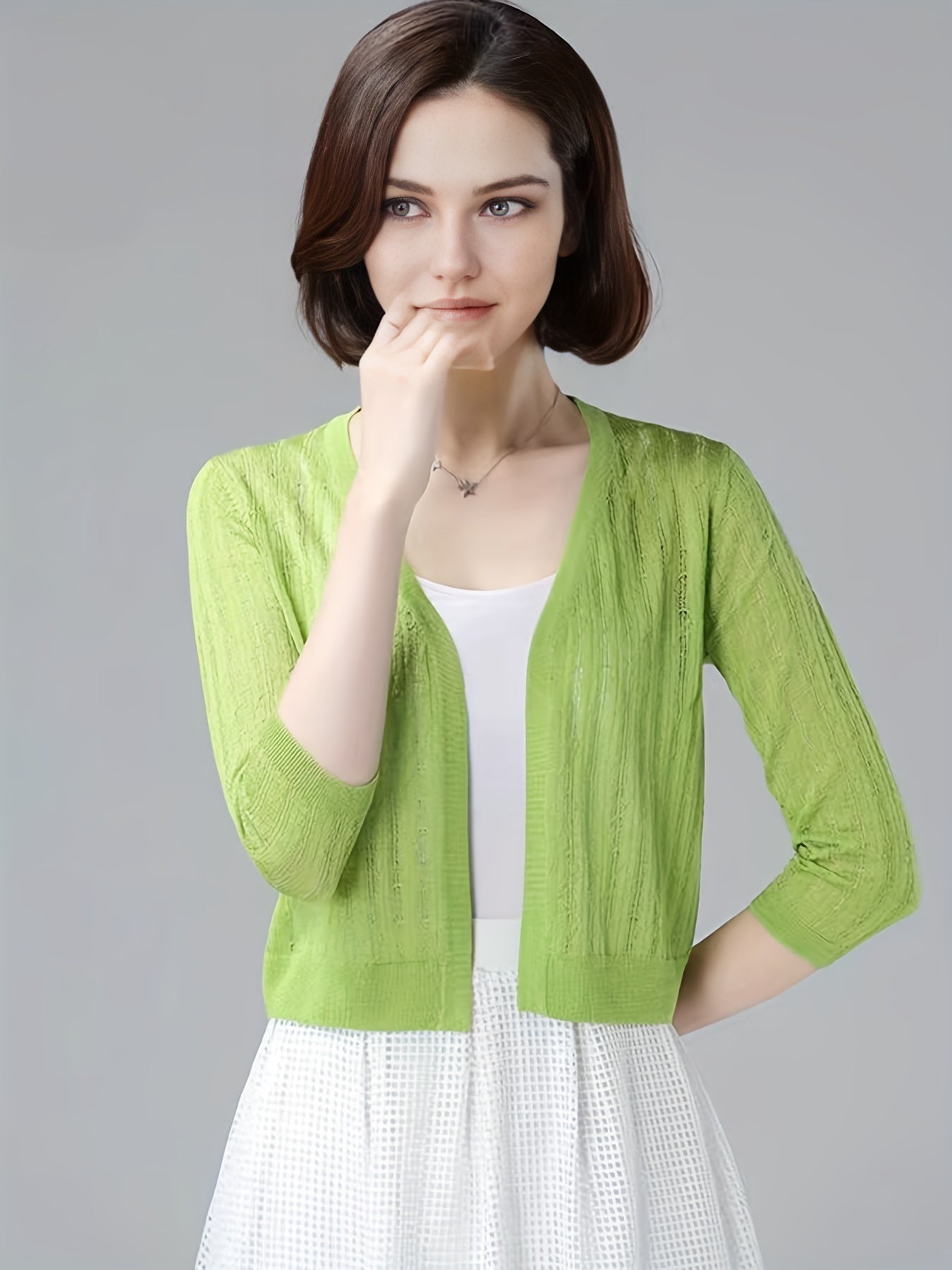Sixsr Solid Simple Knit Cardigan, Elegant 3/4 Sleeve Versatile Sweater, Women's Clothing