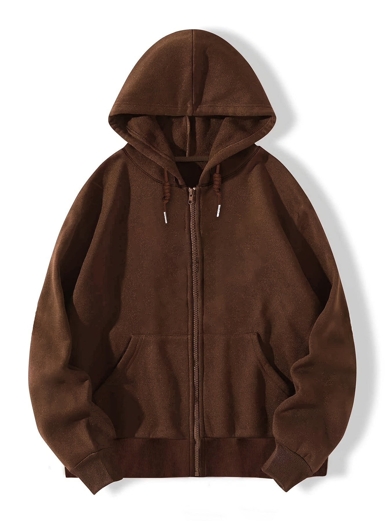 Sixsr Plus Size Casual Sweatshirt, Women's Plus Solid Zip Up Long Sleeve Drawstring Hoodie Sweatshirt With Pockets