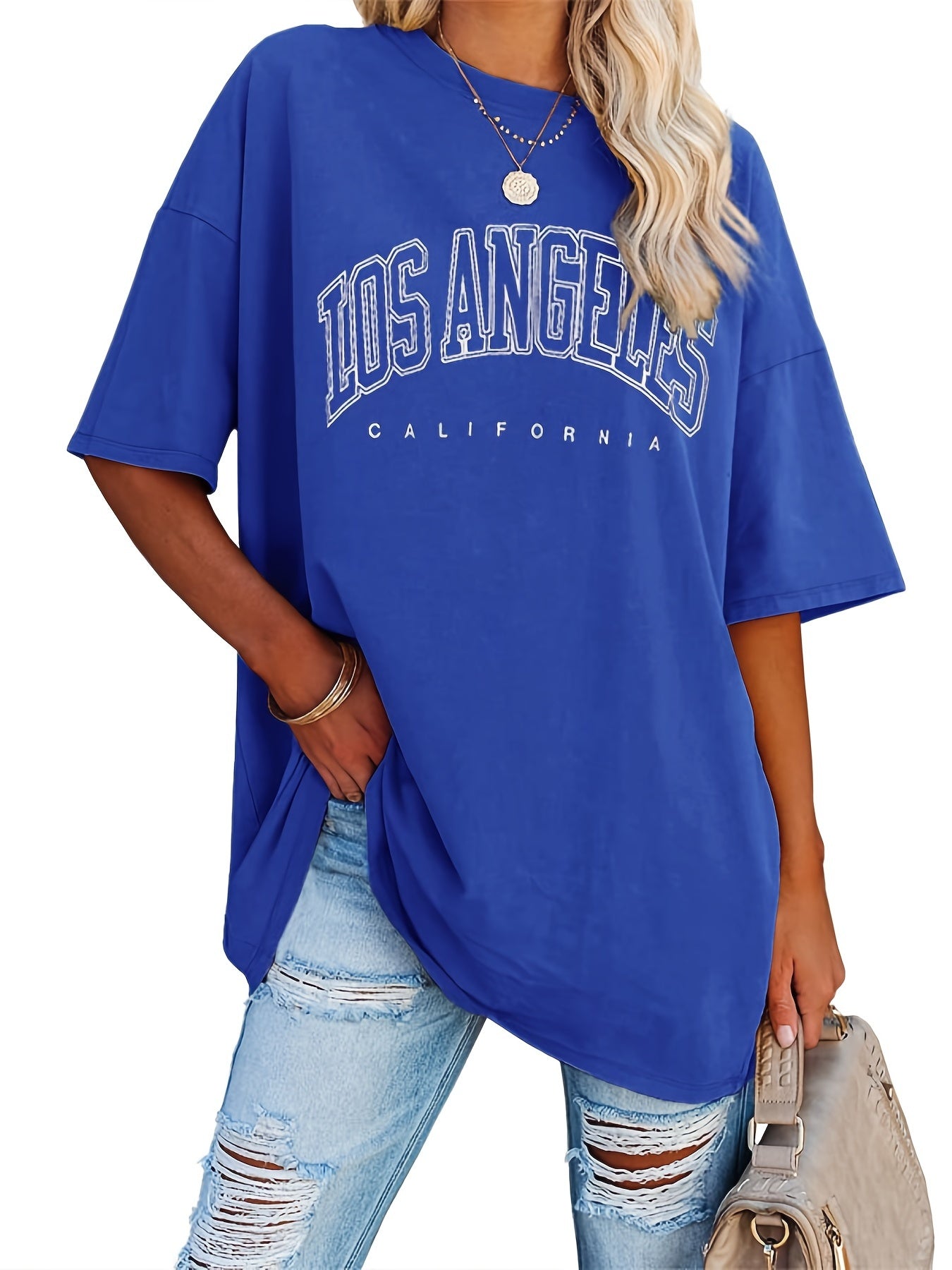 Sixsr Oversized Letter Print T-Shirt, Crew Neck Short Sleeve T-Shirt, Casual Every Day Tops, Women's Clothing