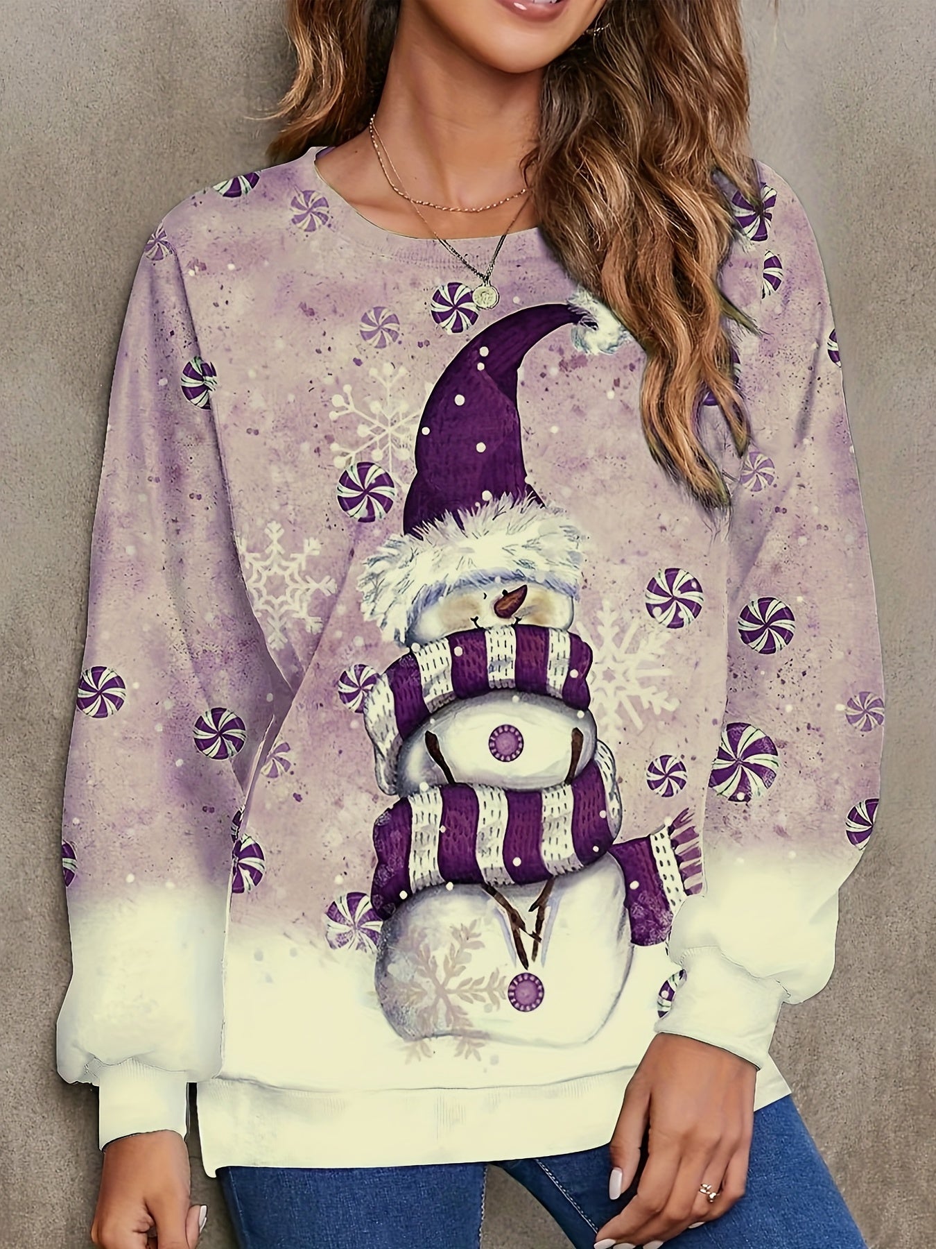 Sixsr Plus Size Casual Sweatshirt, Women's Plus Rhinestone Colorblock Long Sleeve Round Neck Slight Stretch Sweatshirt