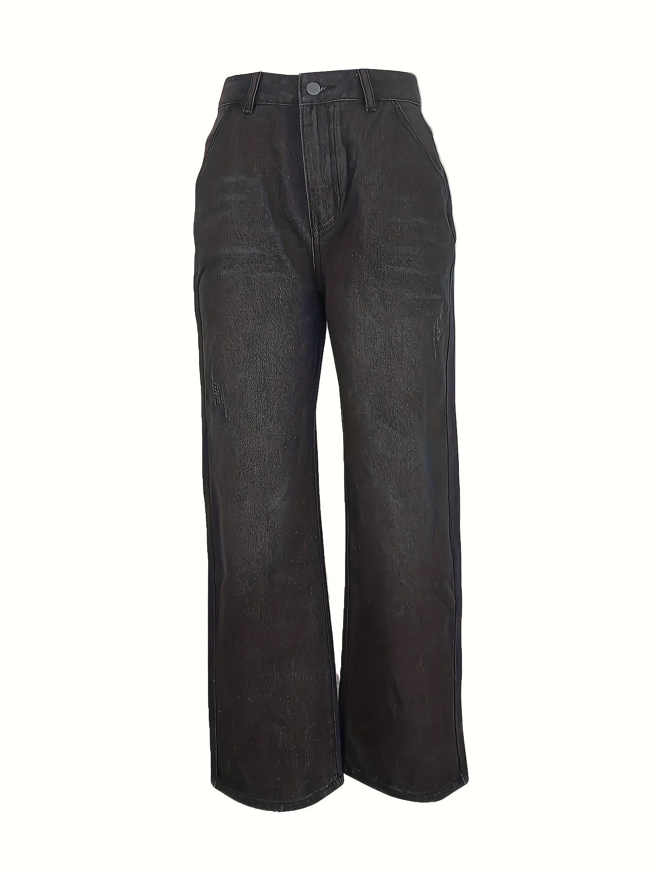 Sixsr Retro Style Loose Fit Straight Jeans, Slash Pockets Non-Stretch Baggy Denim Pants, Women's Denim Jeans & Clothing