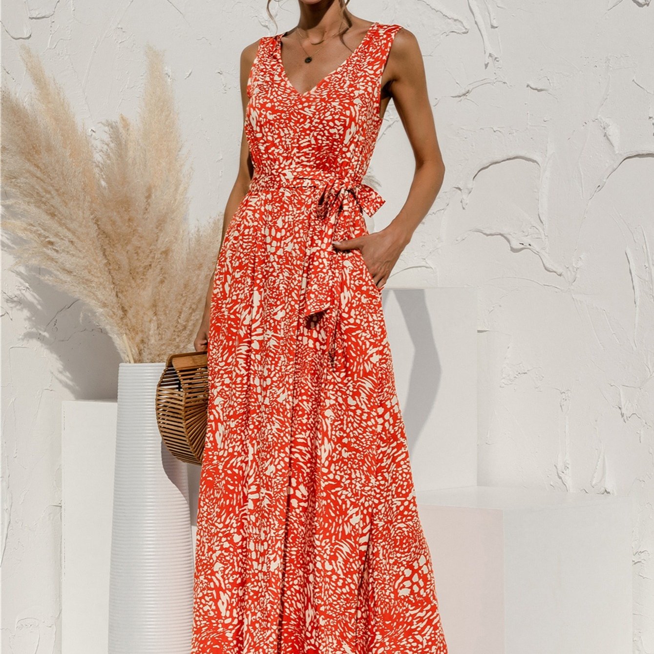 Women's Dresses V Neck Floral Print Maxi Dresses