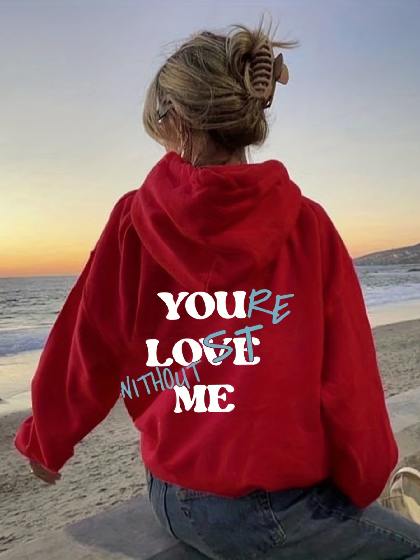 Sixsr Letter Print Back Hoodies, Casual Kangaroo Pocket Long Sleeve Sweatshirt, Women's Clothing