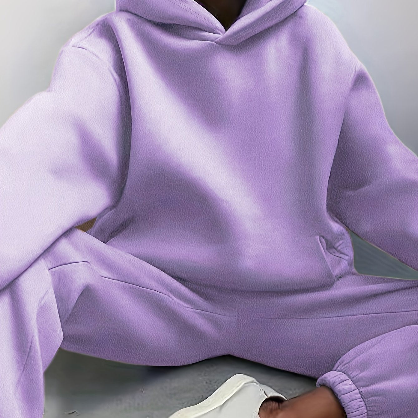 Sixsr Casual Solid Two-piece Set, Drop Shoulder Long Sleeve Hoodies & Elastic Waist Jogger Pants Outfits, Women's Clothing