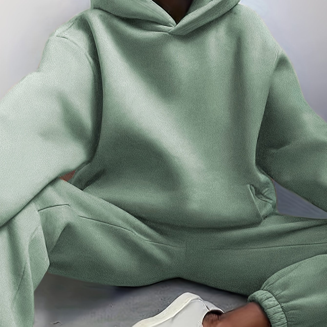 Sixsr Casual Solid Two-piece Set, Drop Shoulder Long Sleeve Hoodies & Elastic Waist Jogger Pants Outfits, Women's Clothing
