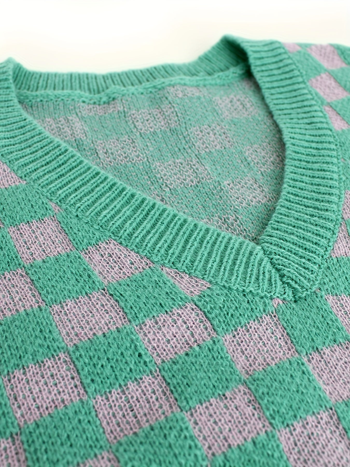 Sixsr Checker Pattern Sweater Vest, Sleeveless Casual Sweater For Fall & Spring, Women's Clothing