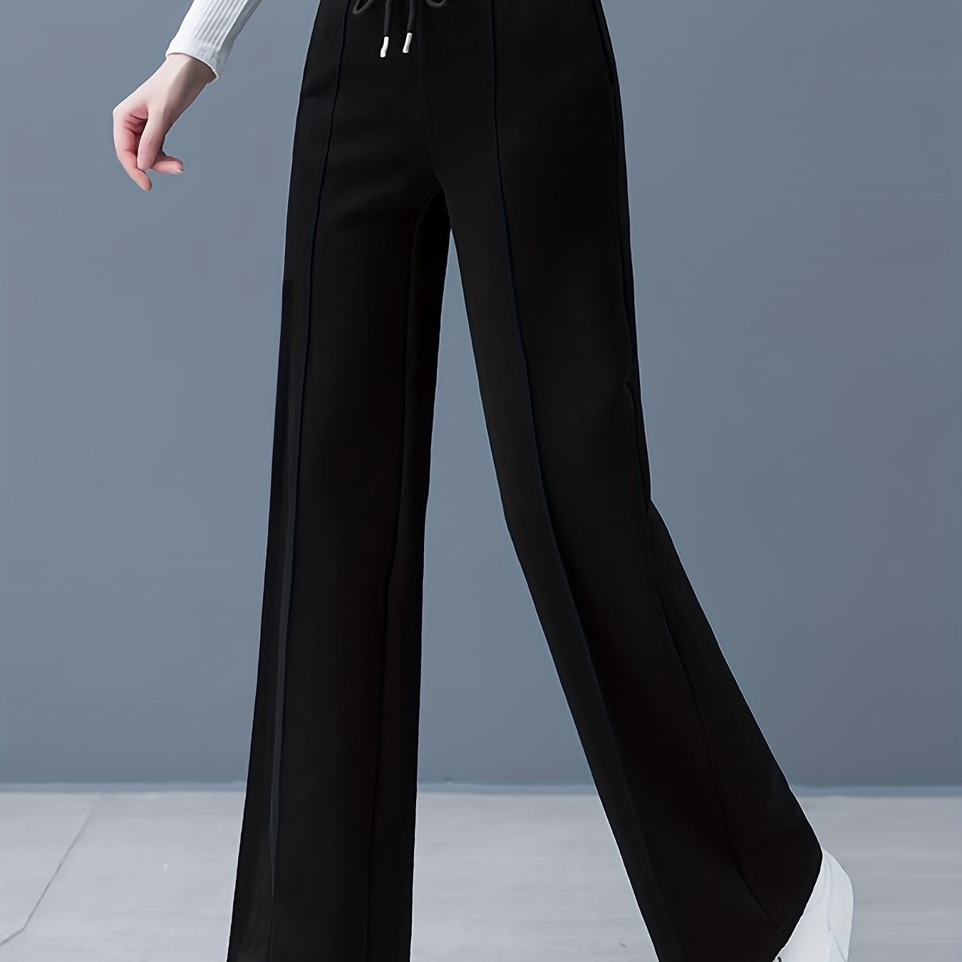 Sixsr Solid Drawstring Straight Leg Sweatpants, Casual High Waist Loose Pants, Women's Clothing