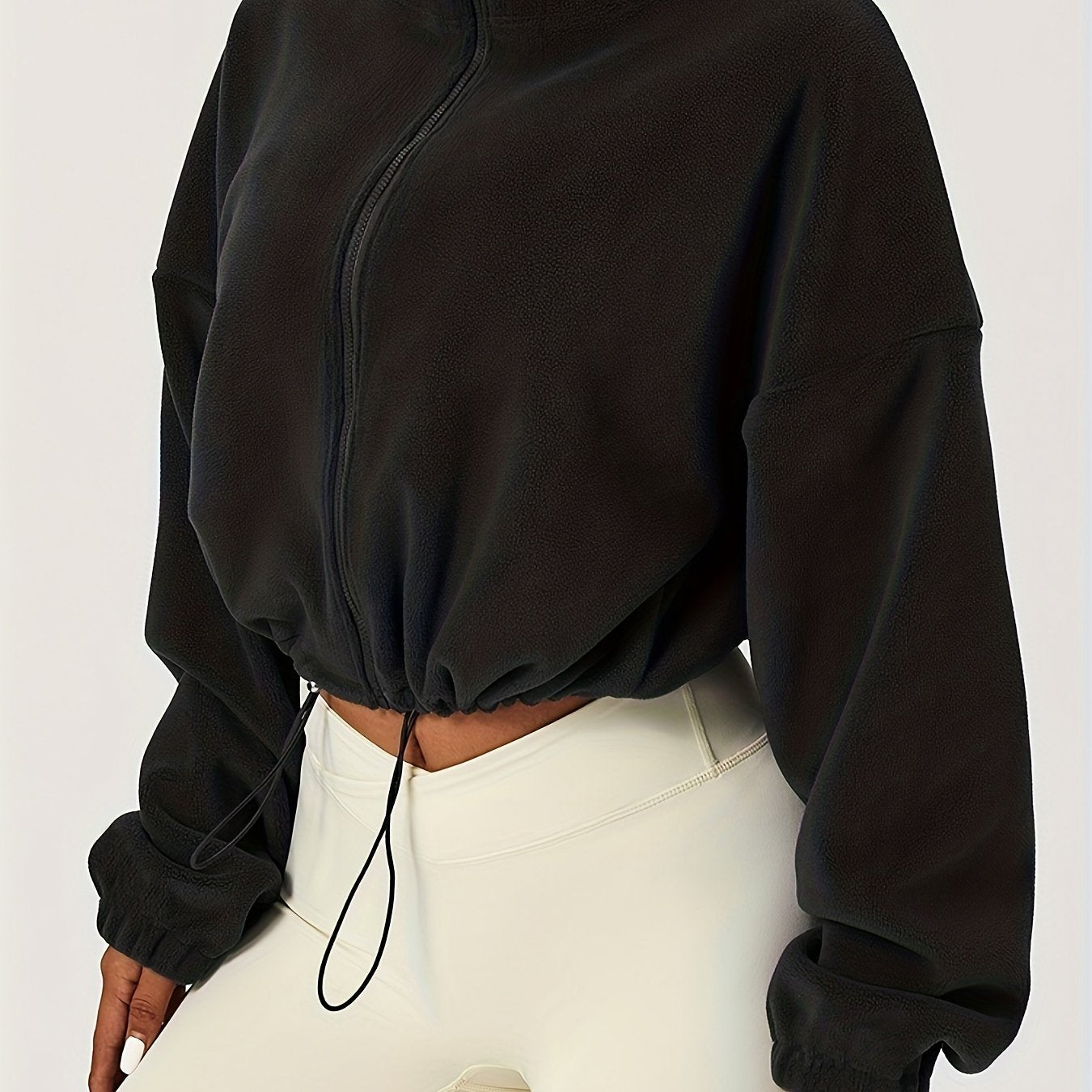 Sixsr Women's Warm Fleece Crop Jacket With Zipper And Drawstring - Perfect For Casual Sports And Outdoor Activities