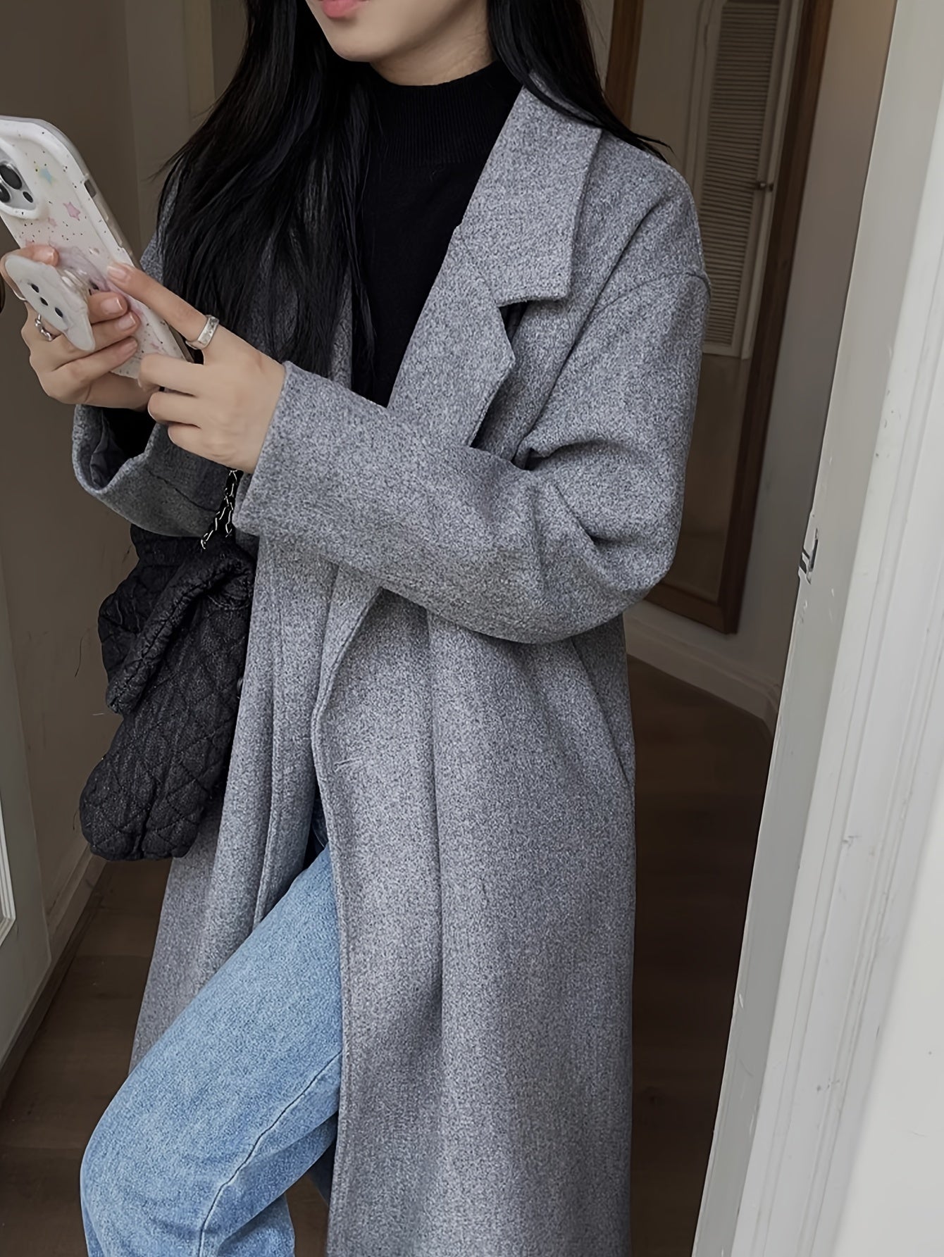 Sixsr Double Breasted Lapel Coat, Casual Long Sleeve Fall & Winter Outerwear, Women's Clothing