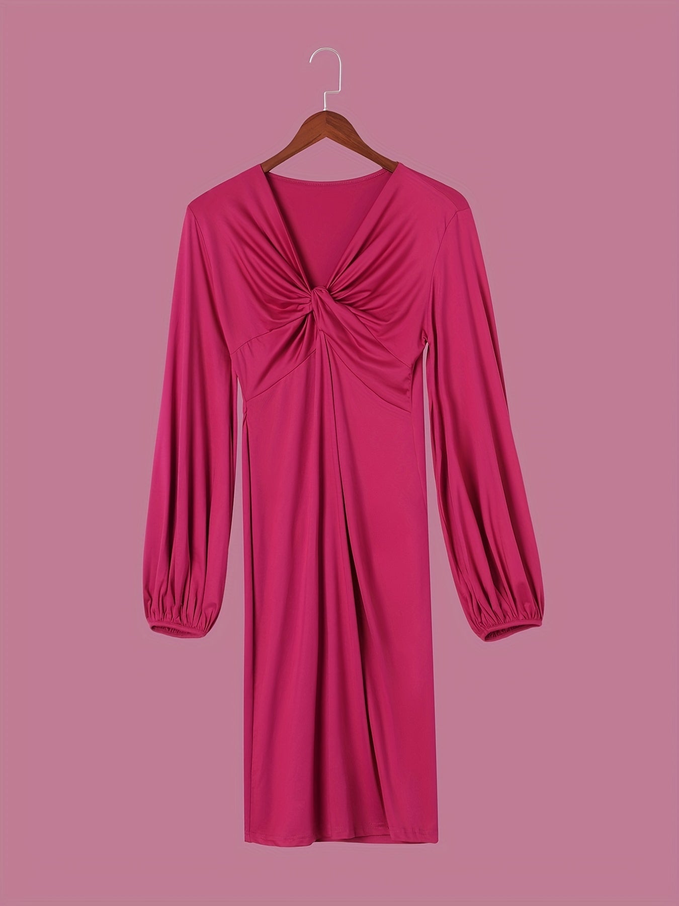 Sixsr Twist Front V Neck Dress, Elegant Long Sleeve Dress For Spring & Fall, Women's Clothing