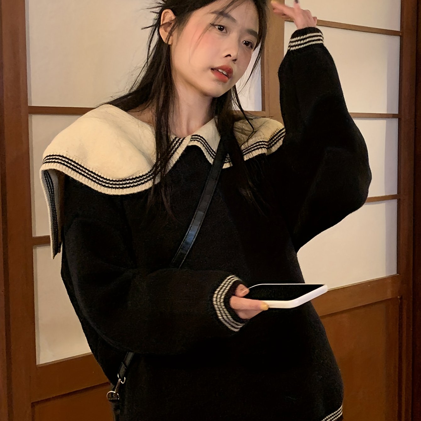 Sixsr Color Block Knit Sweater, Casual Crew Neck Long Sleeve Sweater, Women's Clothing