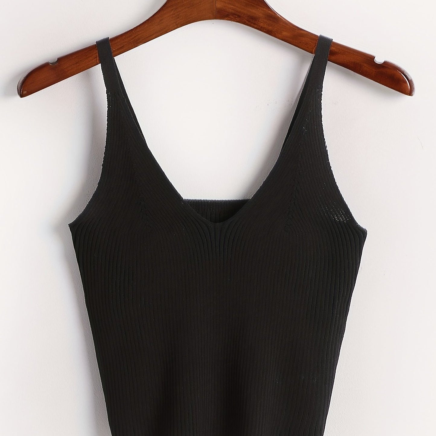 Sixsr Knitted Crop Cami Top, Sexy V Neck Casual Top For Spring & Summer, Women's Clothing
