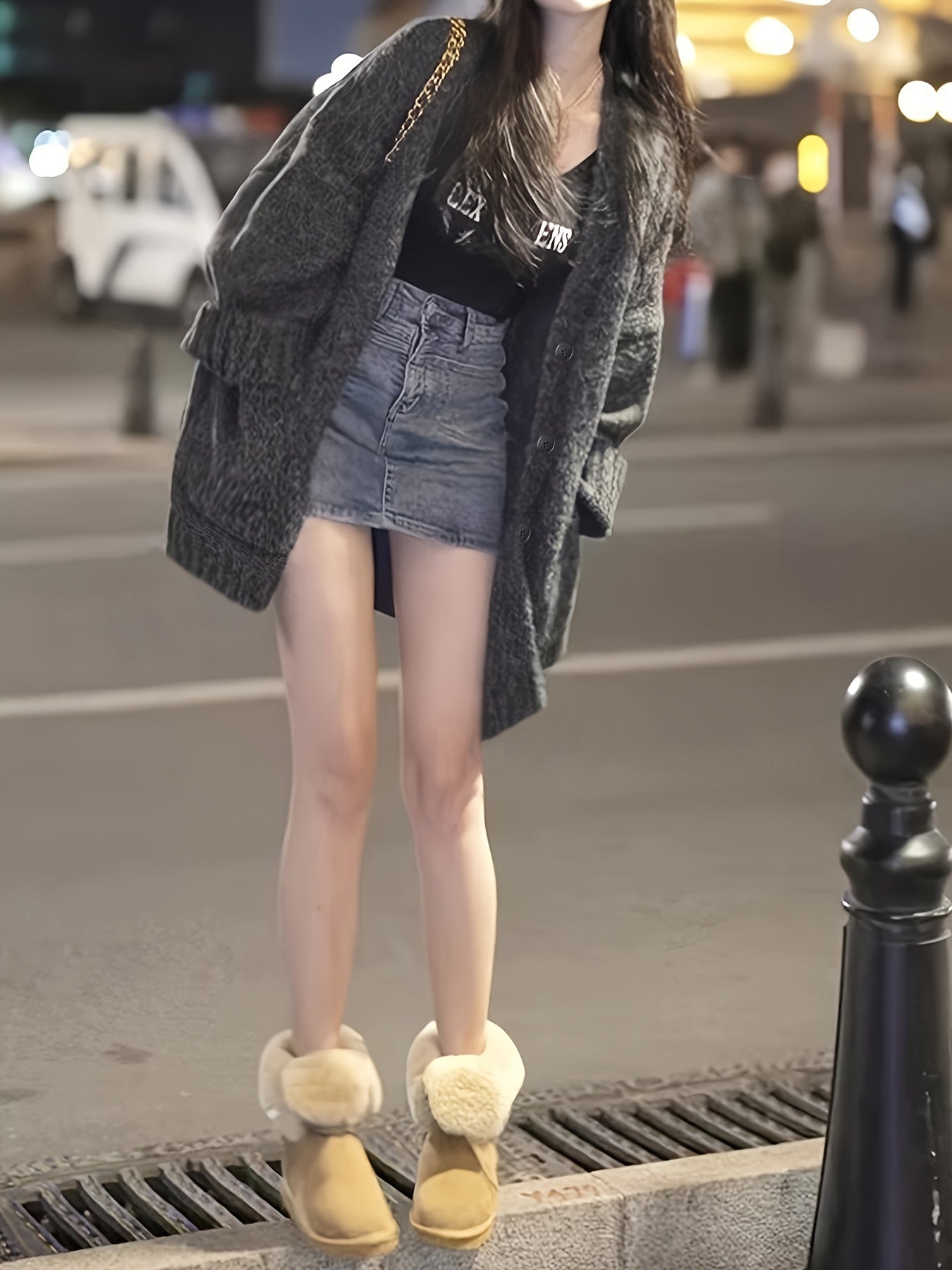 Sixsr Solid Open Front Loose Knitted Sweater, Elegant V Neck Button Front Long Sleeve Coat For Every Day, Women's Clothing