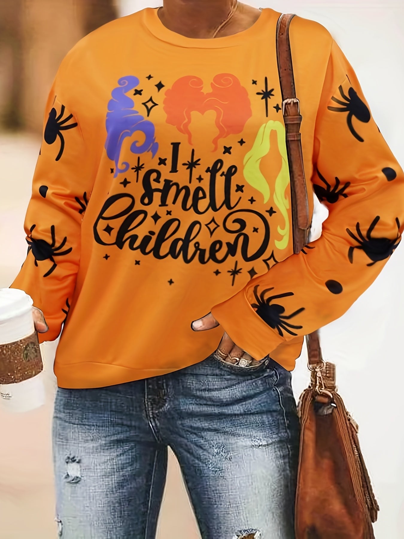 Sixsr Halloween Graphic Print Sweatshirt, Casual Crew Neck Long Sleeve Sweatshirt, Women's Clothing