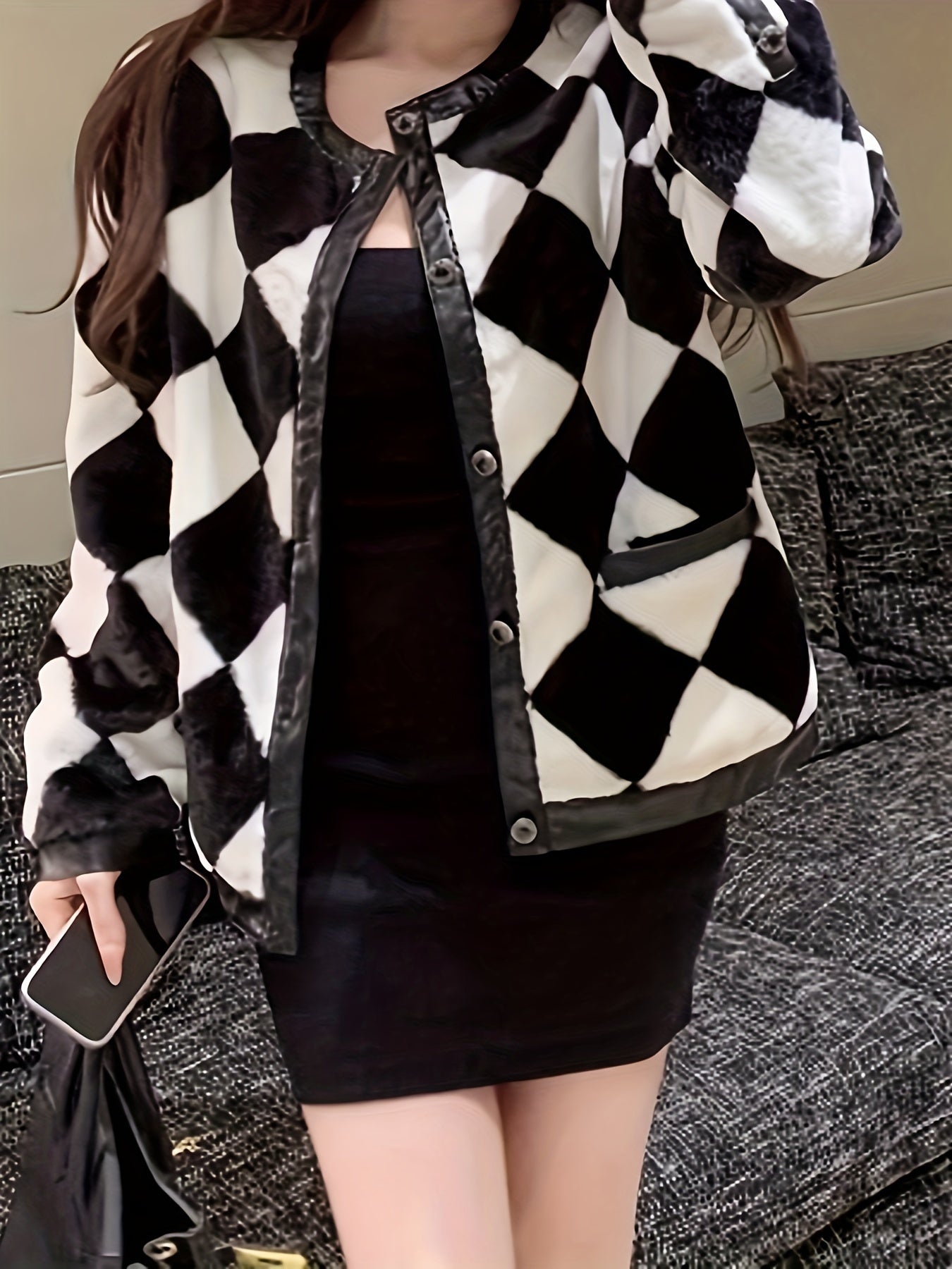 Sixsr Argyle Print Button Front Cardigan, Elegant Long Sleeve Cardigan, Women's Clothing