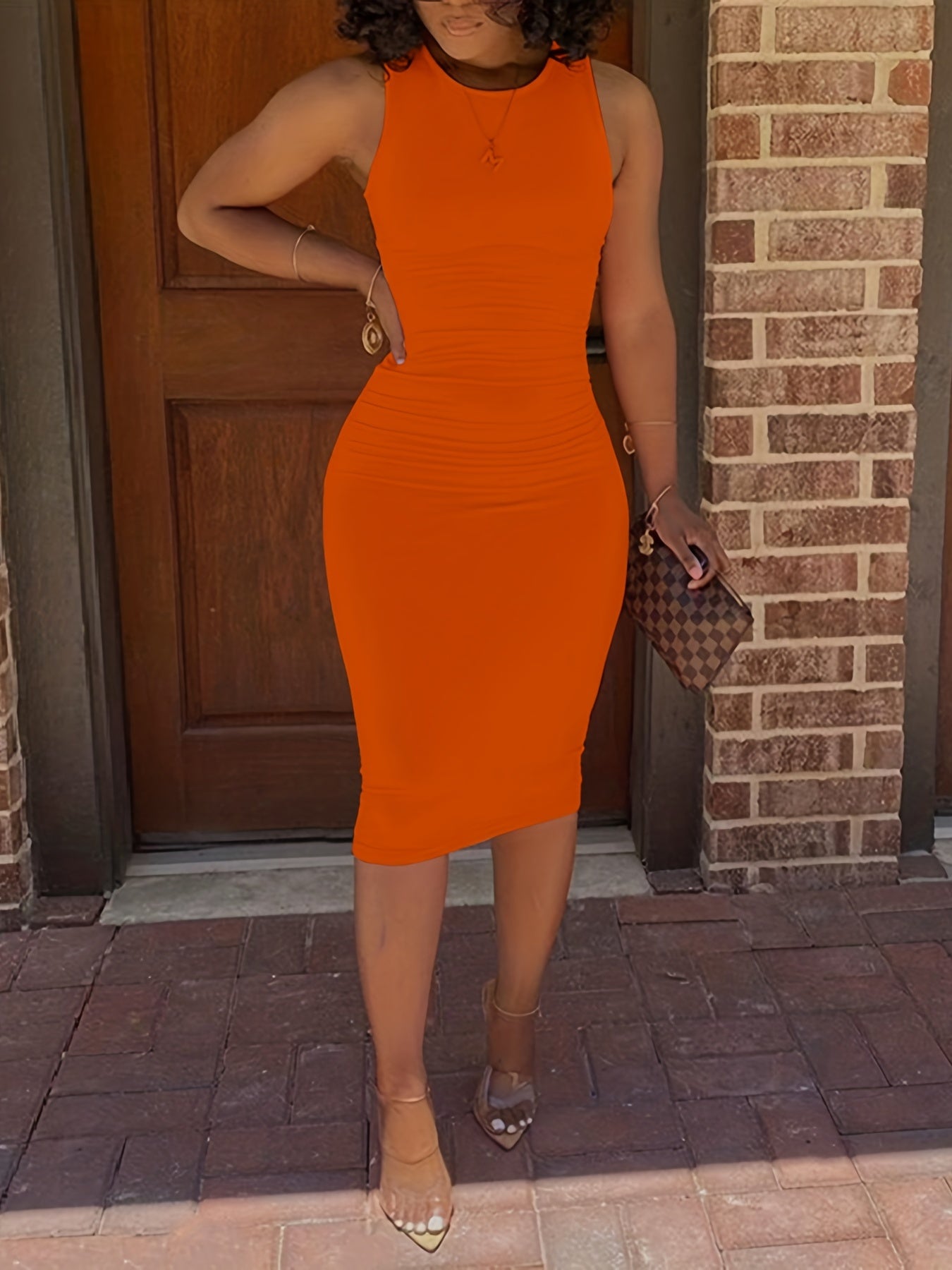 Sixsr Bodycon Crew Neck Dress, Casual Sleeveless Tank Dress For Spring & Summer, Women's Clothing