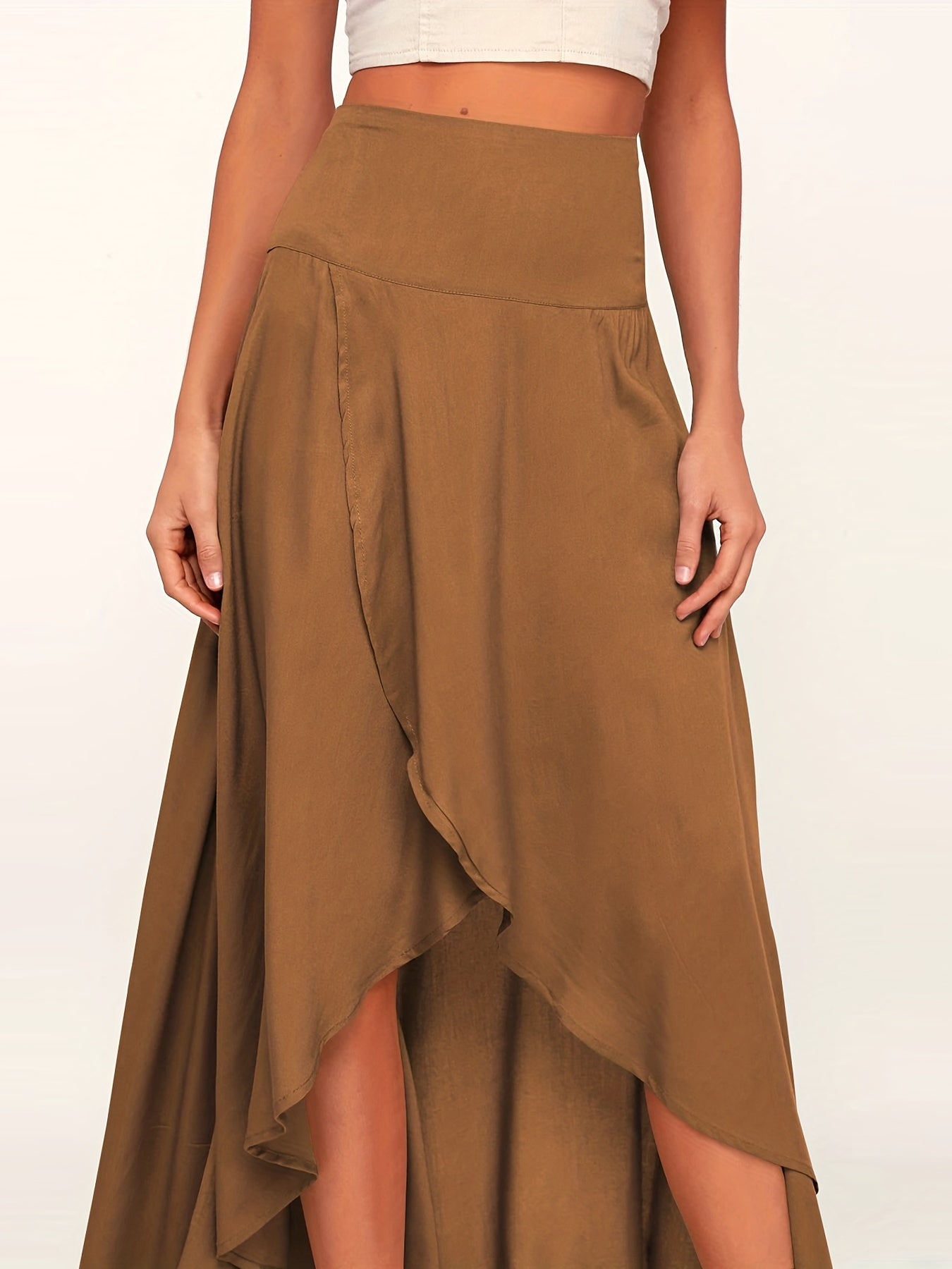 Solid Asymmetrical Hem Skirt, Boho Skirt For Spring & Summer, Women's Clothing