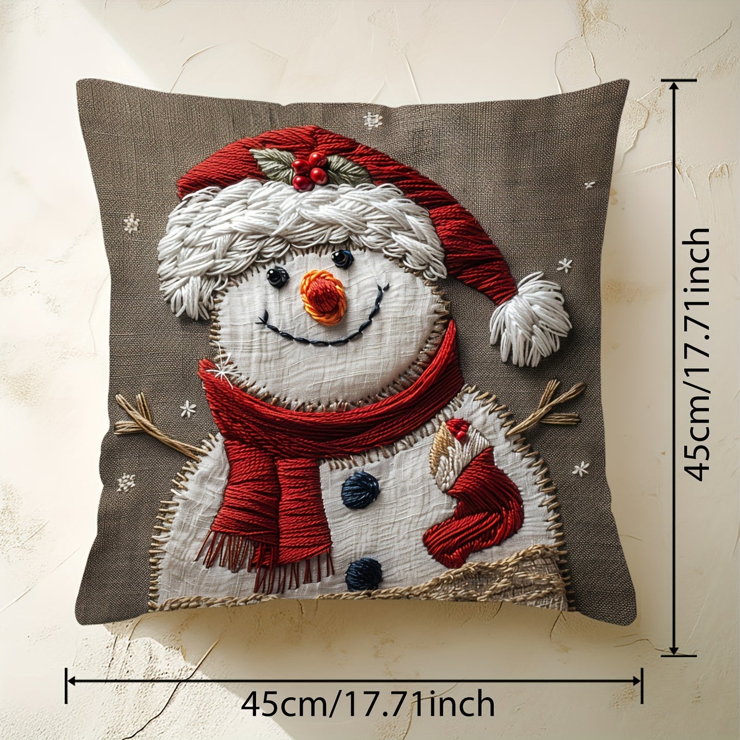 17.7" x 17.7" Vibrant Festive Christmas Snowman Throw Pillow Cover - Contemporary Style, Zip Closure, Hand Wash Only, Suitable for Sofa, Living Room, Bedroom Home Decoration - No Pillow Insert