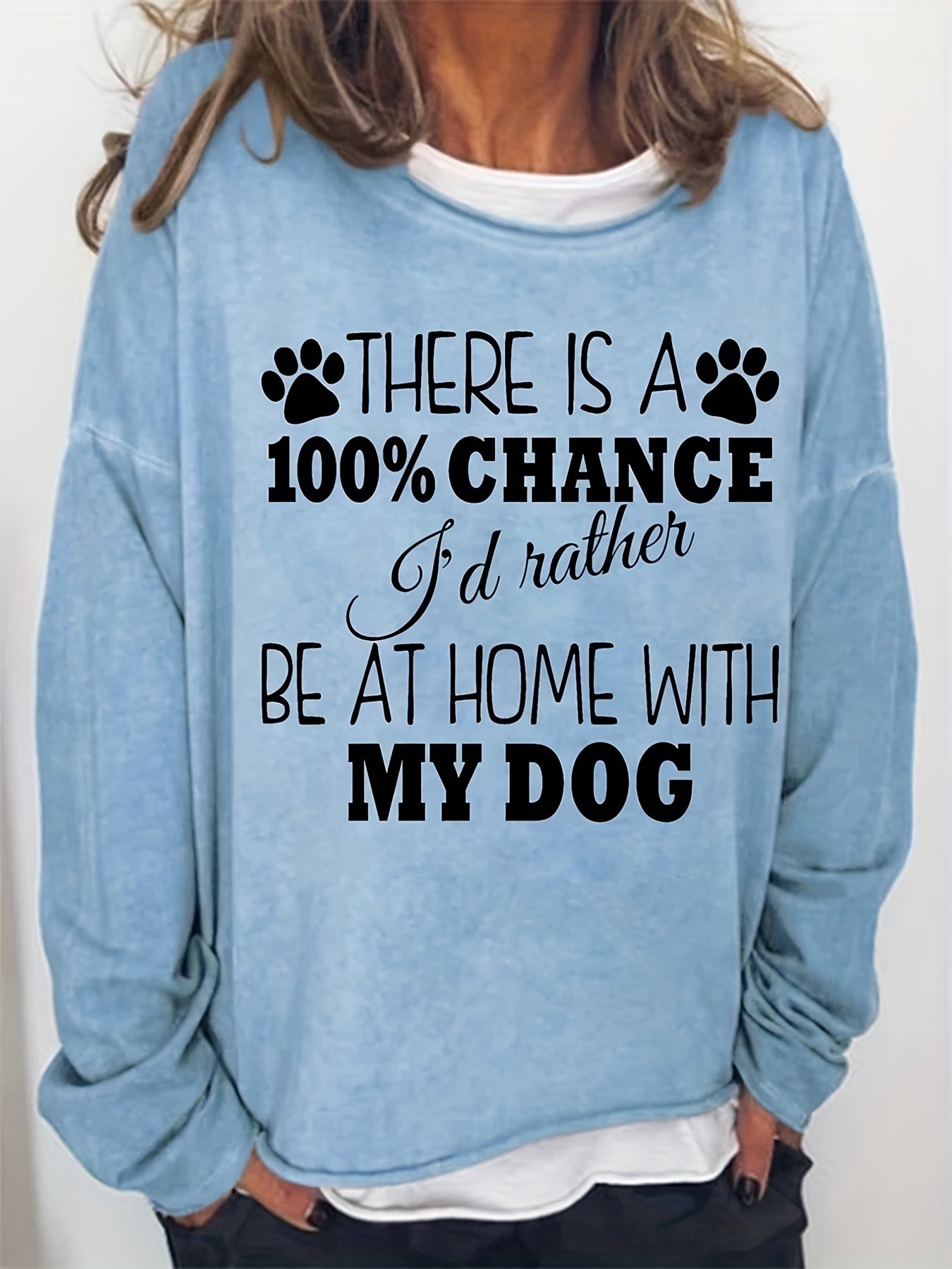 Sixsr Letter & Paw Print Crew Neck Sweatshirt, Casual Long Sleeve Sweatshirt For Spring & Fall, Women's Clothing