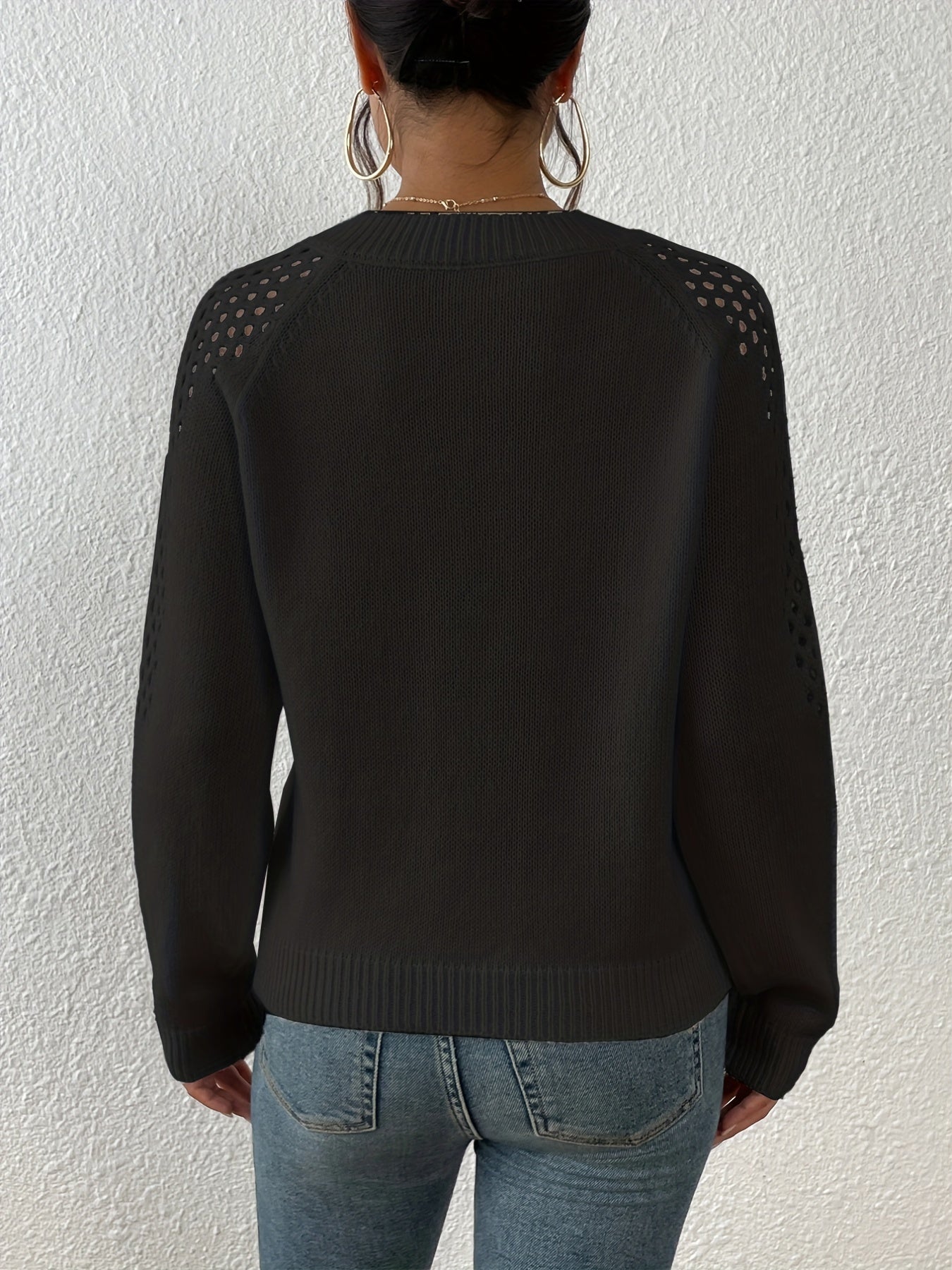 Sixsr Women's Sweater Casual V-neck Shoulder Cutout Long Sleeve Loose Fall Winter Sweater
