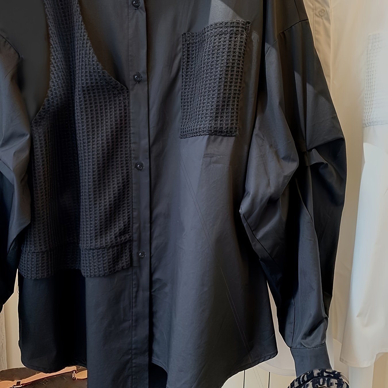 Sixsr Waffle Paneled Polo Collar Blouse, Elegant Long Sleeve Blouse For Spring & Fall, Women's Clothing