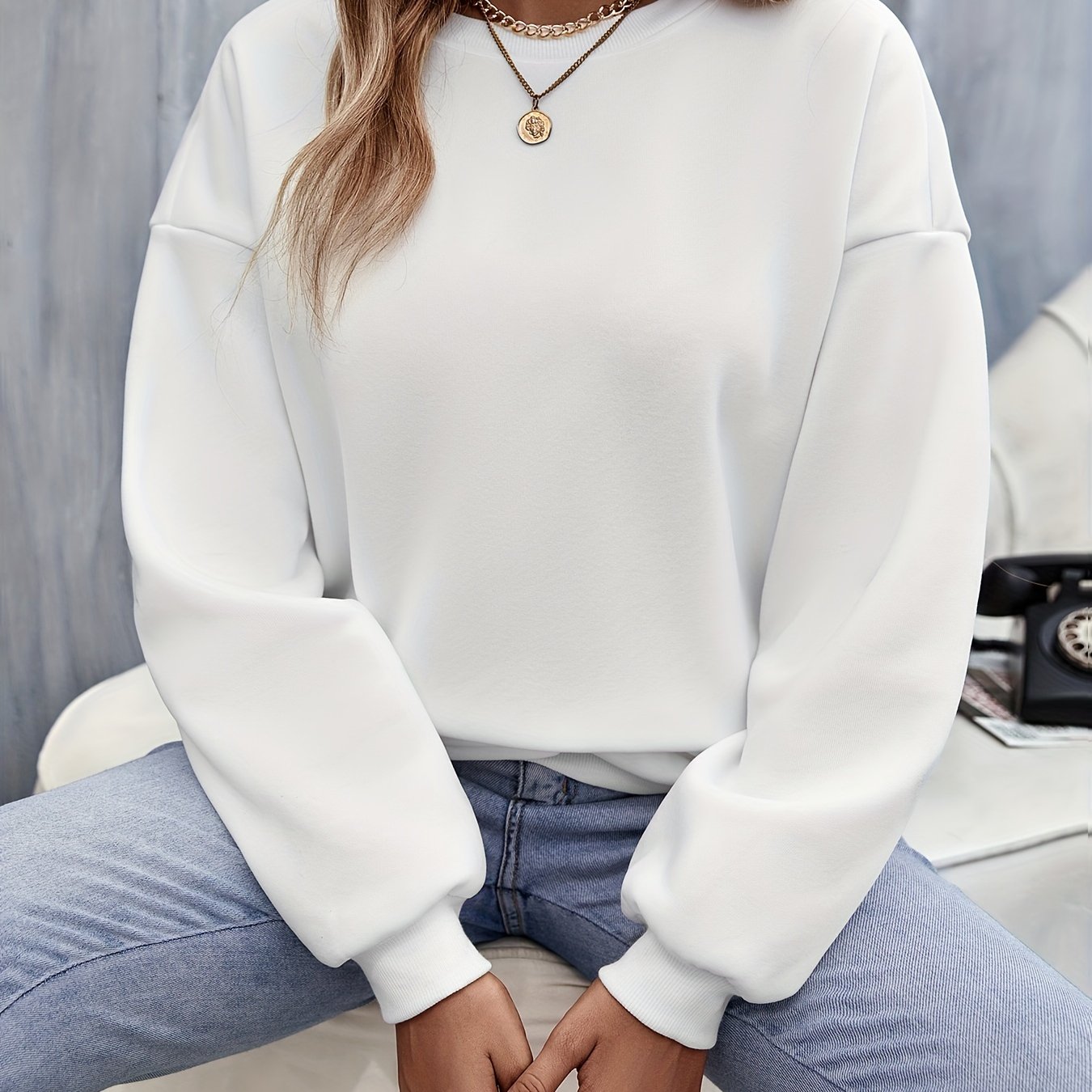 Sixsr Solid Pullover Sweatshirt, Casual Long Sleeve Crew Neck Sweatshirt For Fall & Winter, Women's Clothing