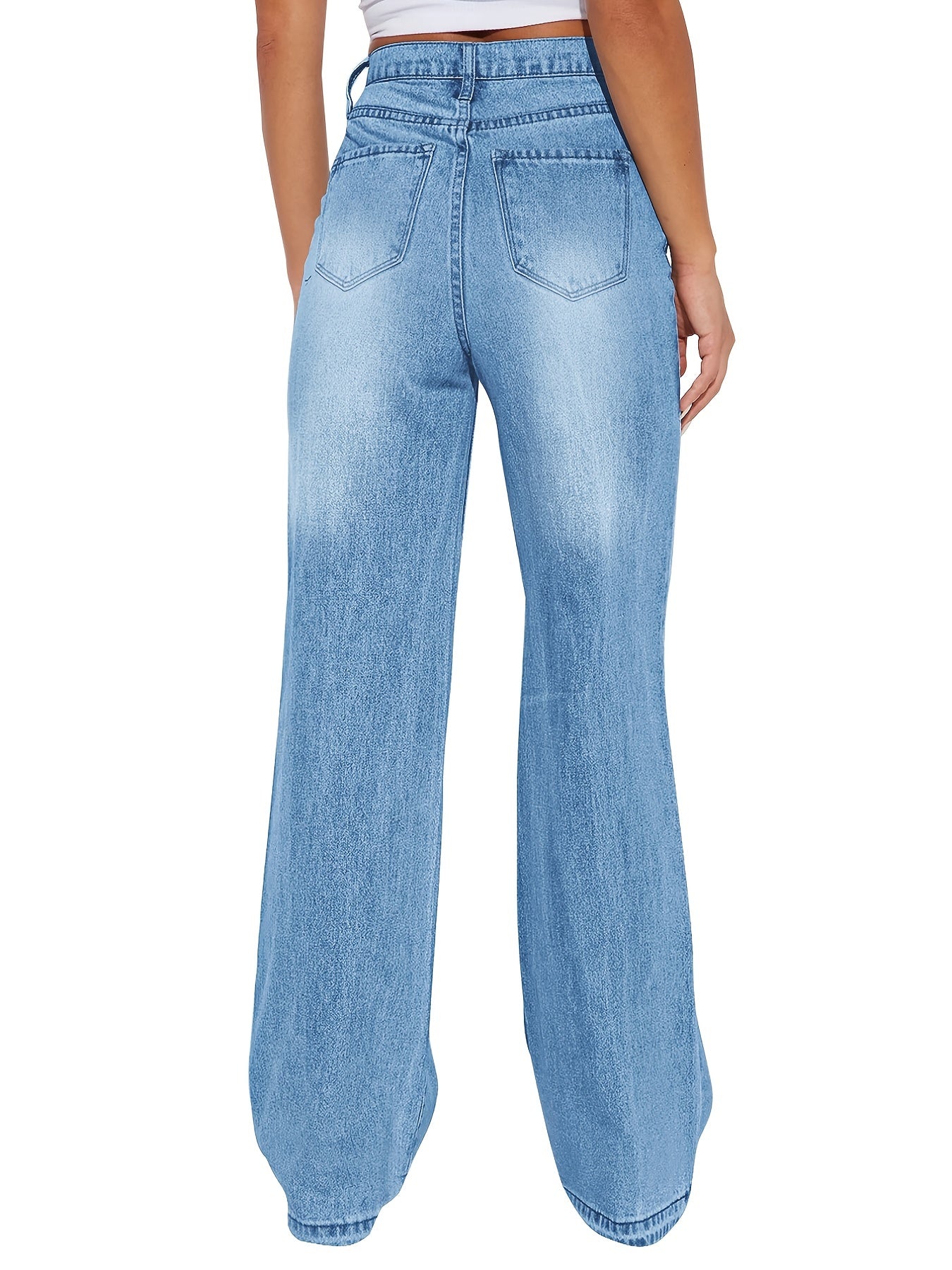 Sixsr High Rise Straight Leg Loose Baggy Jeans, High Waist Water Ripple Embossed Wide Leg Boyfriend Jeans, Women's Denim & Clothing