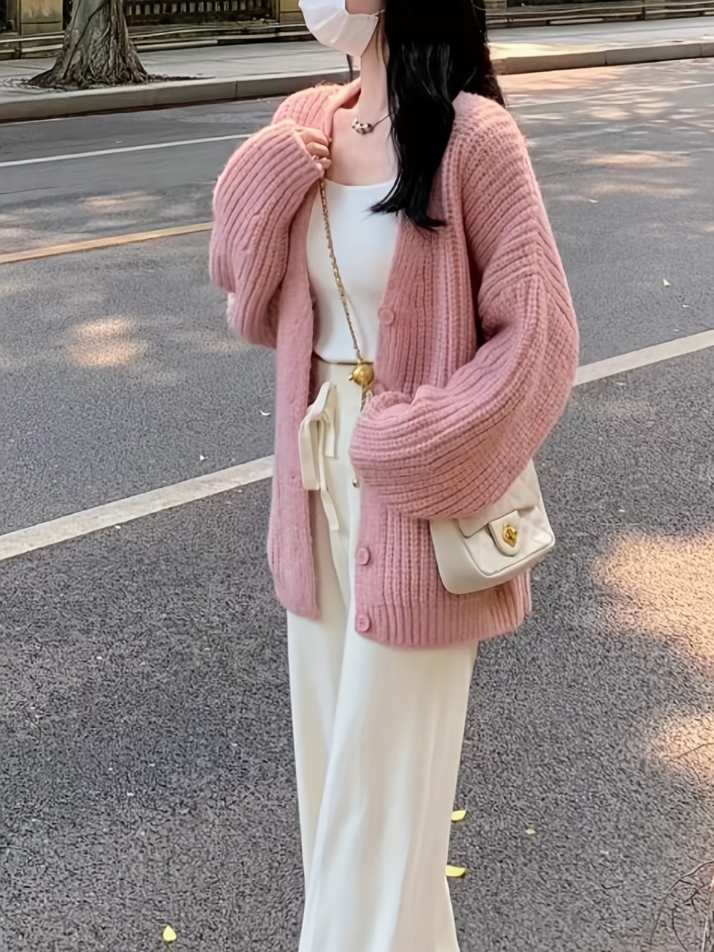 Sixsr Button Front Ribbed Knitted Cardigan Sweater, Casual Long Sleeve Sweater For Fall & Winter, Women's Clothing
