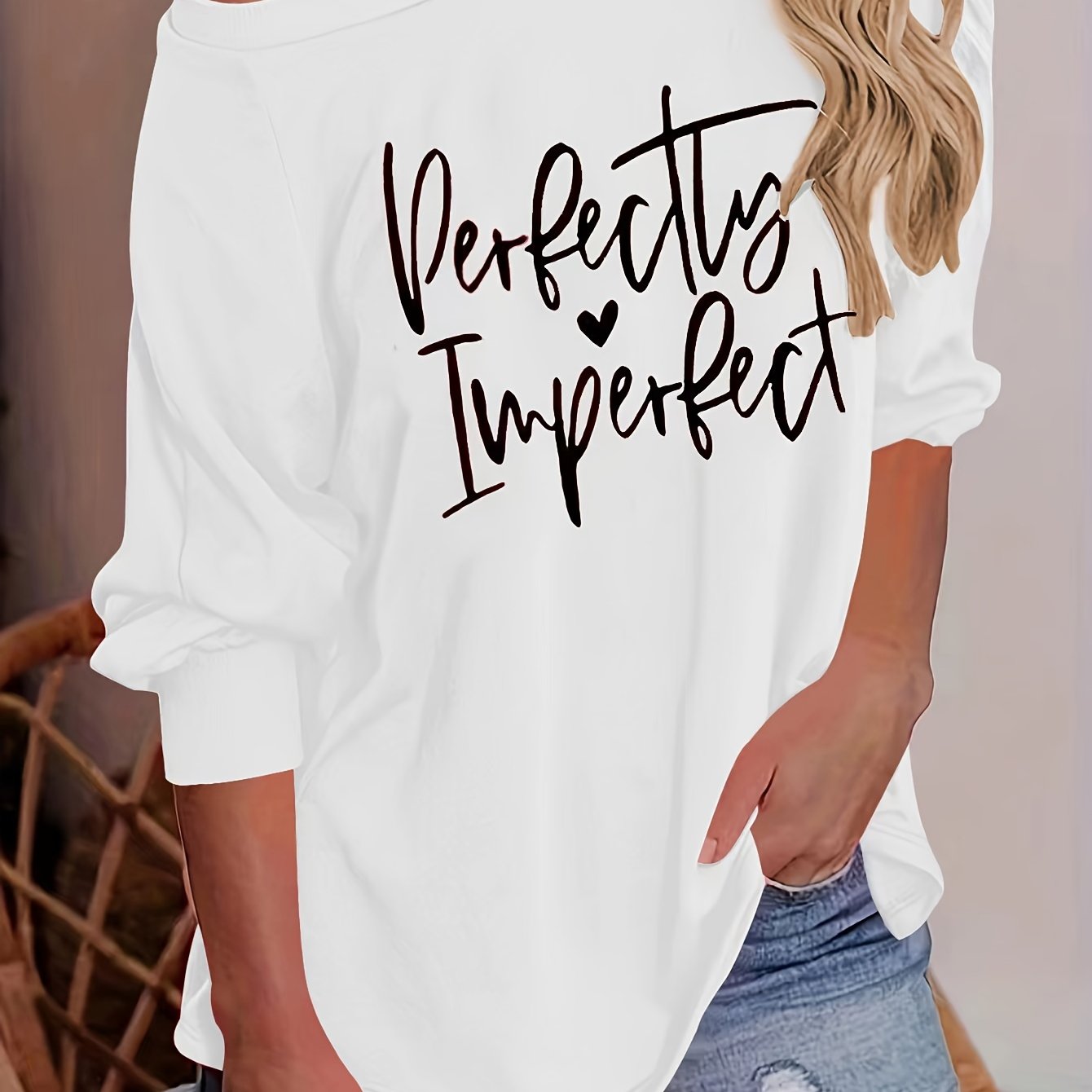Sixsr Letter Print Raglan Long Sleeve T-Shirt, Casual Crew Neck T-Shirt For Spring & Fall, Women's Clothing