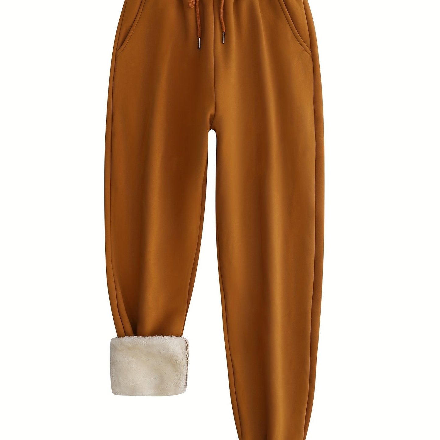 Sixsr Winter Plush Thermal Pants, Casual Drawstring Pocket Pants, Women's Clothing