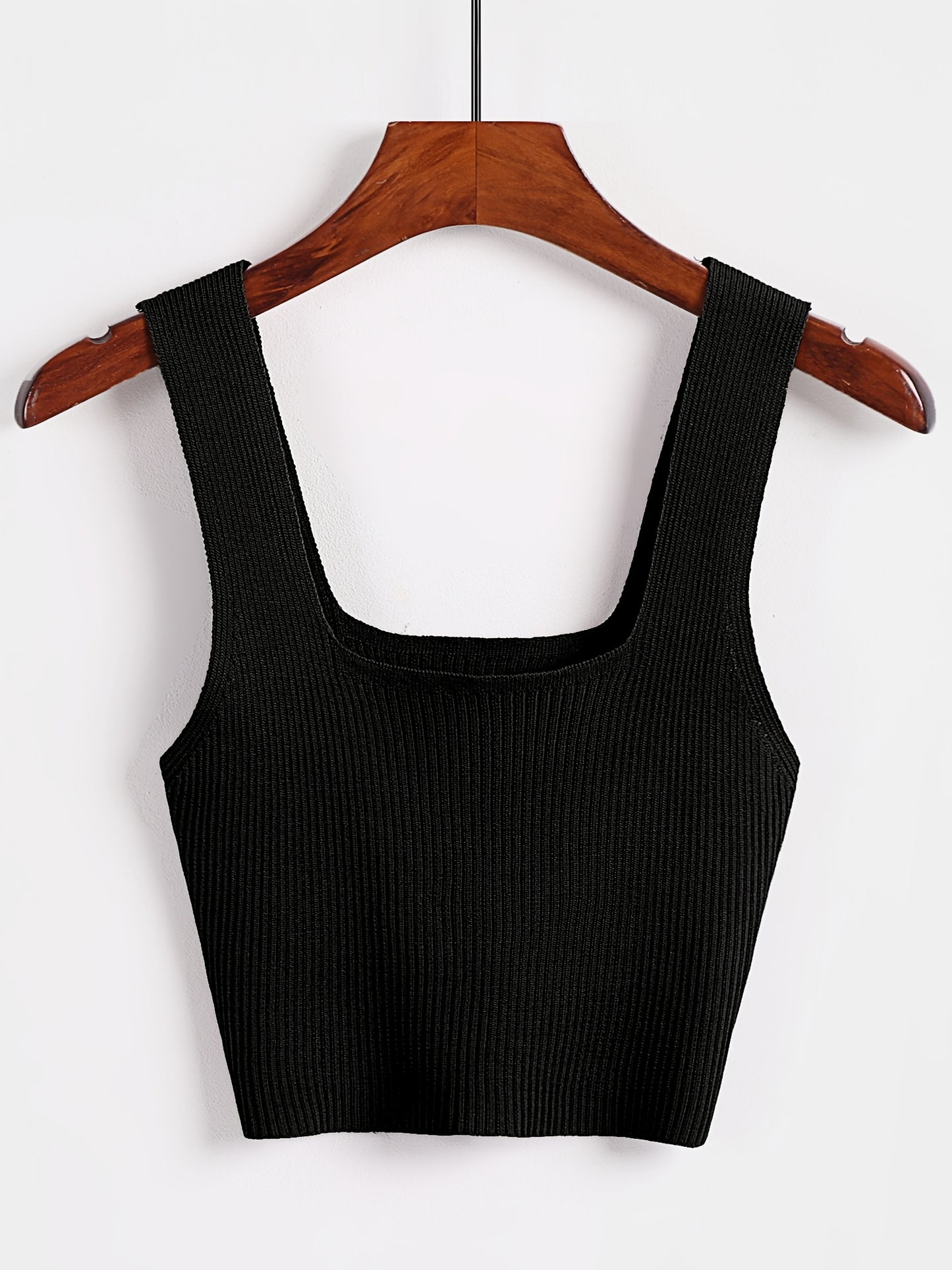 Sixsr Solid Cropped Rib Knitted Vest, Elegant Sleeveless Summer Stretchy Vest, Women's Clothing