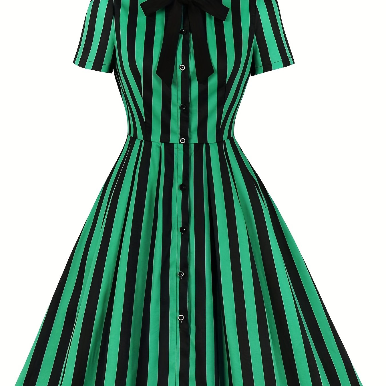 Women's Plus Size Preppy Dress - Stylish Stripe Print Button Up A-line Dress with Boe Knot and Slight Stretch