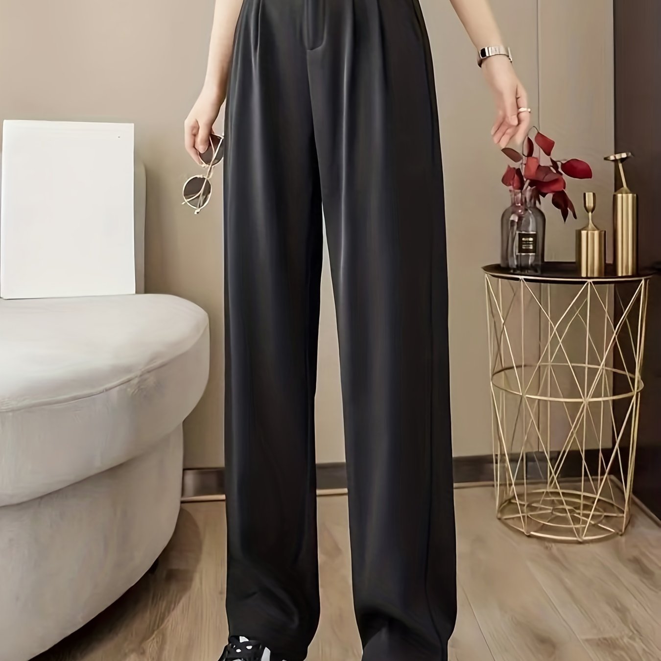 Sixsr Straight Leg Trouser, High Waist Casual Pants For Spring & Fall, Women's Clothing