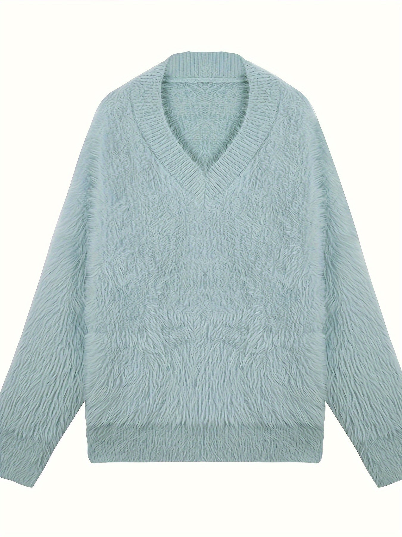 Sixsr Solid V Neck Knit Sweater, Elegant Long Sleeve Pullover Sweater For Fall & Winter, Women's Clothing