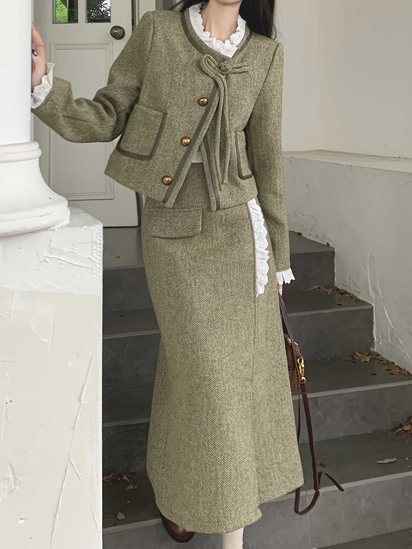 Sixsr Single Breasted Patched Pockets Jacket, Vintage Long Sleeve Outwear For Fall & Winter, Women's Clothing