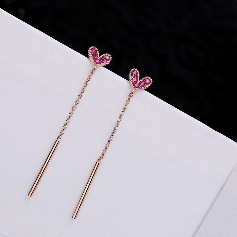 2025 South Korea Dongdaemun temperament Internet celebrity girl heart sweet long personality earrings silver needle simple earrings love studs