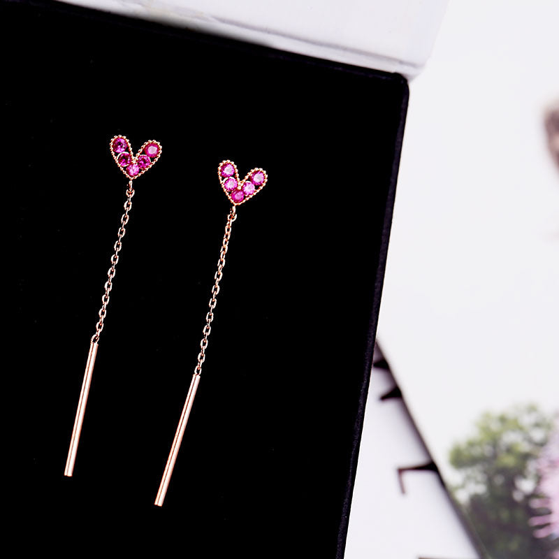 2025 South Korea Dongdaemun temperament Internet celebrity girl heart sweet long personality earrings silver needle simple earrings love studs
