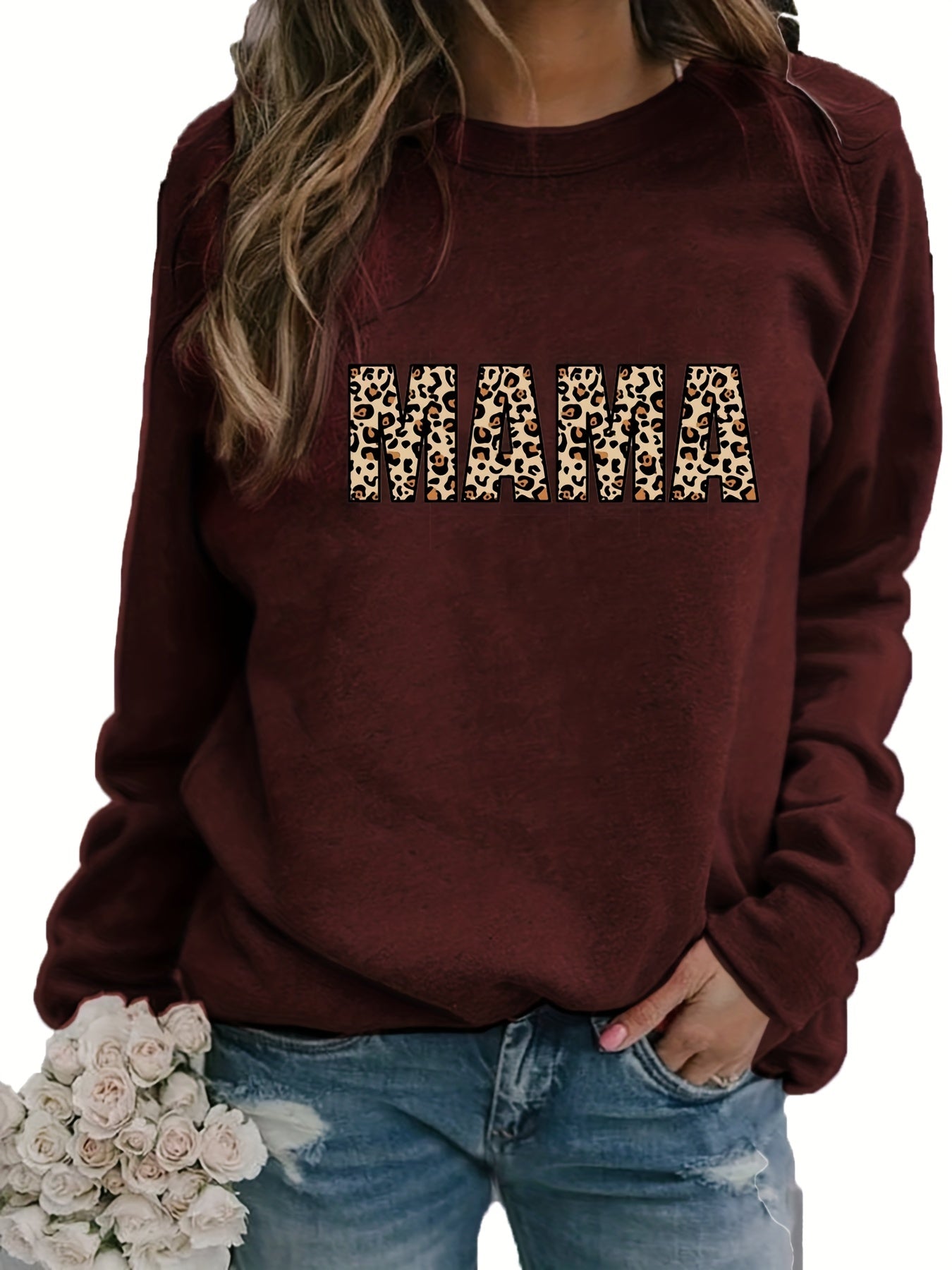Sixsr Leopard Letter Print Pullover Sweatshirt, Casual Long Sleeve Crew Neck Sweatshirt For Fall & Winter, Women's Clothing