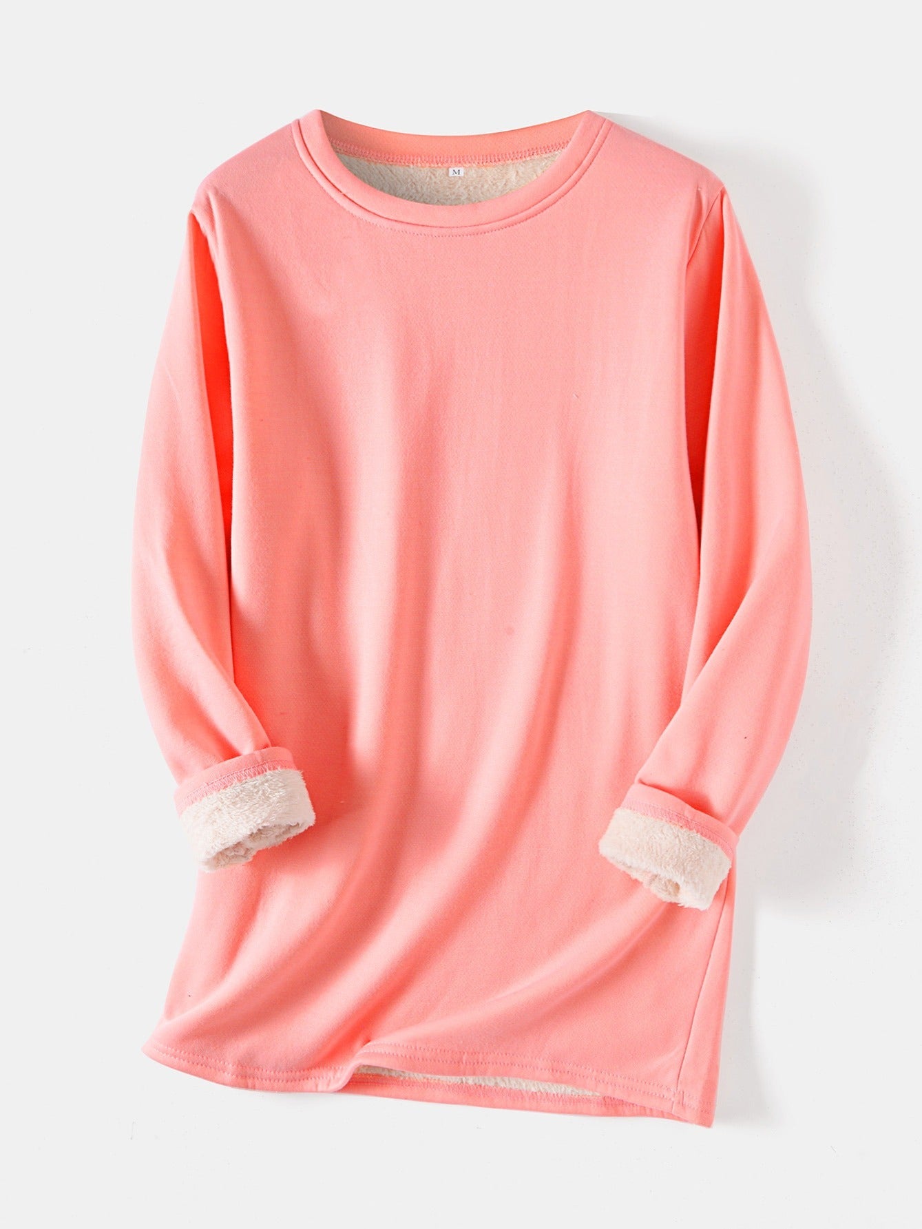 Sixsr Women's Pullover Winter Warm Plush Lining Long Sleeve Sweatshirt, Slim Fit Warm Top, Women's Clothing