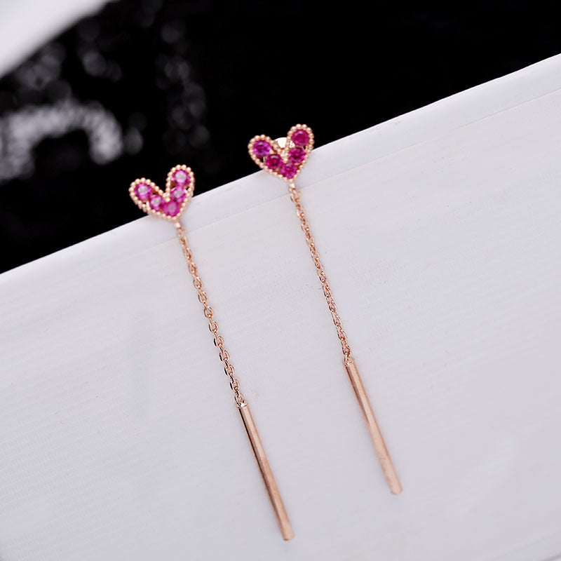 2025 South Korea Dongdaemun temperament Internet celebrity girl heart sweet long personality earrings silver needle simple earrings love studs