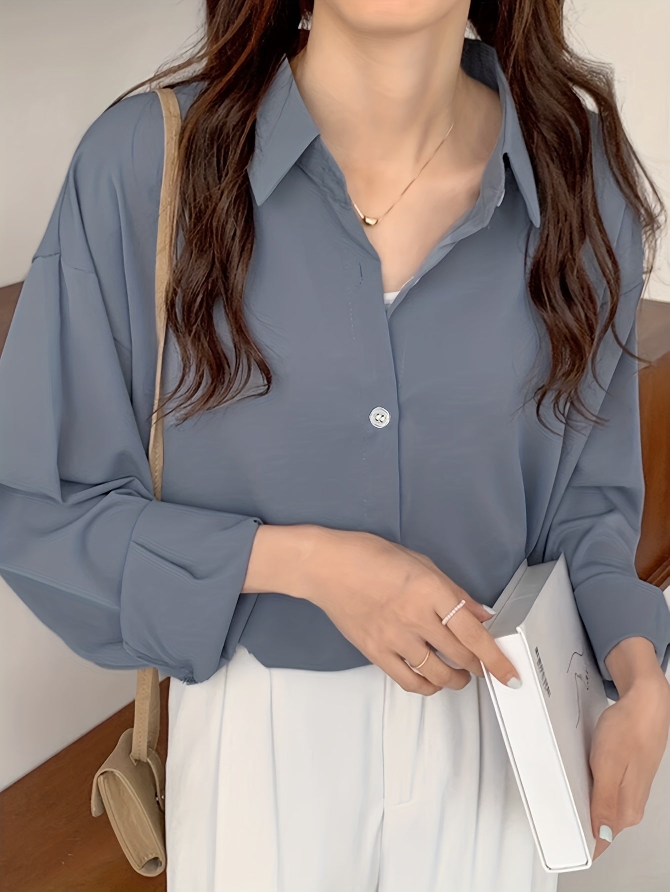 Sixsr Simple Button Front Shirt, Casual Solid Long Sleeve Shirt, Women's Clothing
