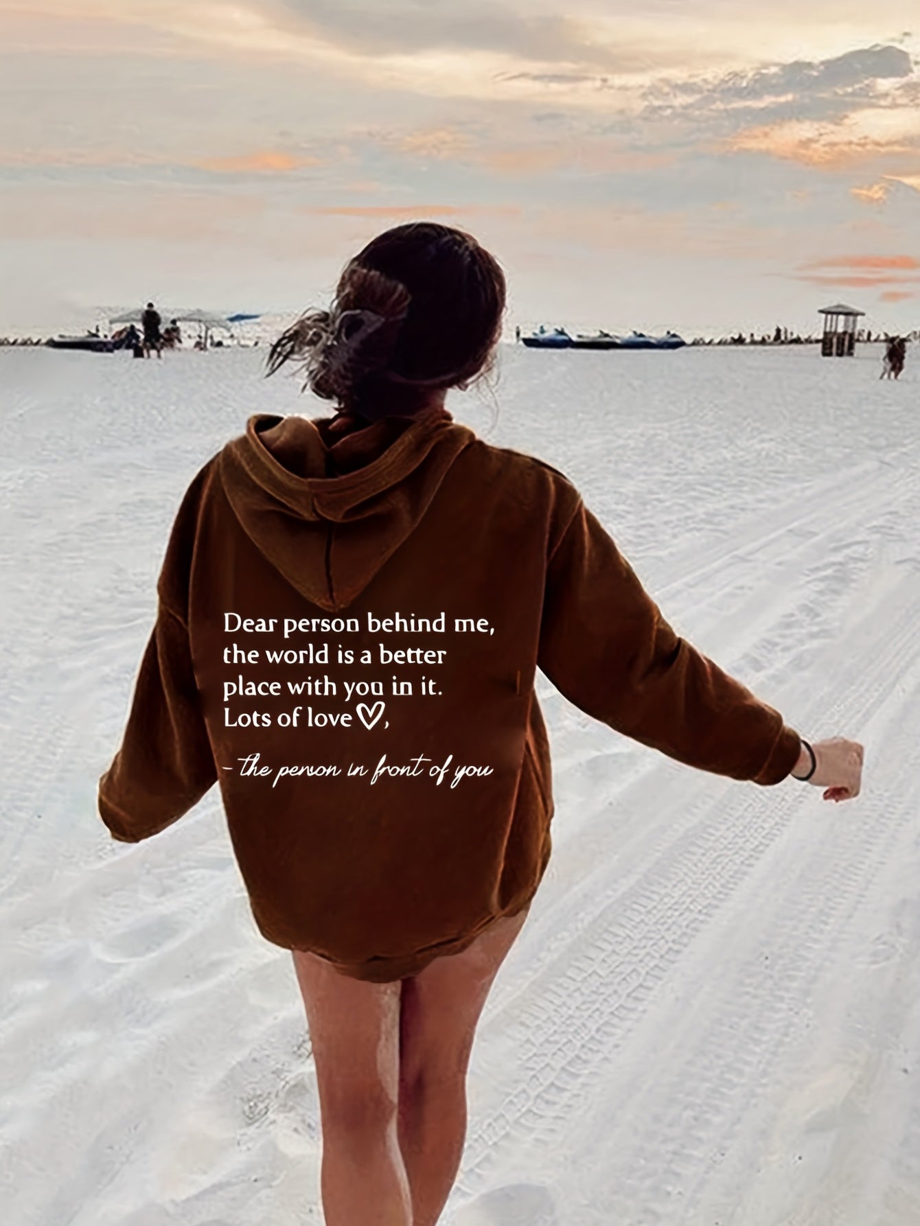Sixsr Plus Size Casual Sweatshirt, Women's Plus Heart & Letter Print Long Sleeve Drawstring Hoodie