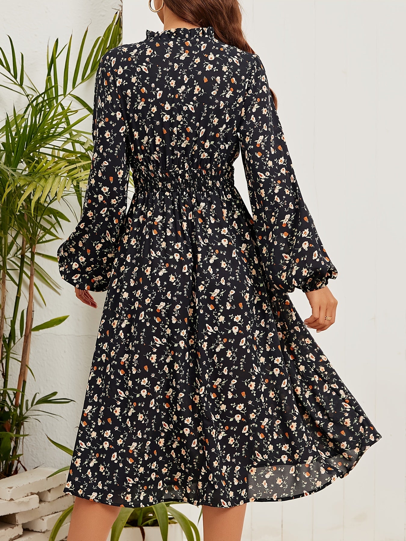 Sixsr Floral Print Elegant Slim Dress, Long Sleeve Casual Every Day Dress For All Season, Women's Clothing