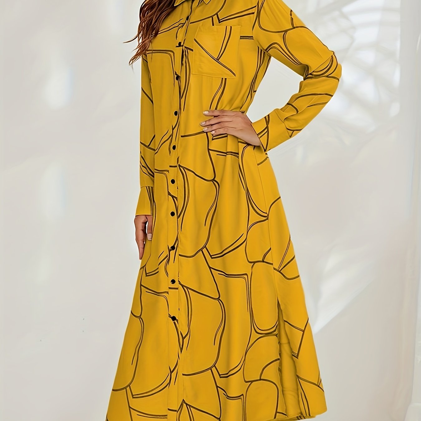Sixsr Floral Print Button Front Dress, Casual Long Sleeve Lapel Dress, Women's Clothing