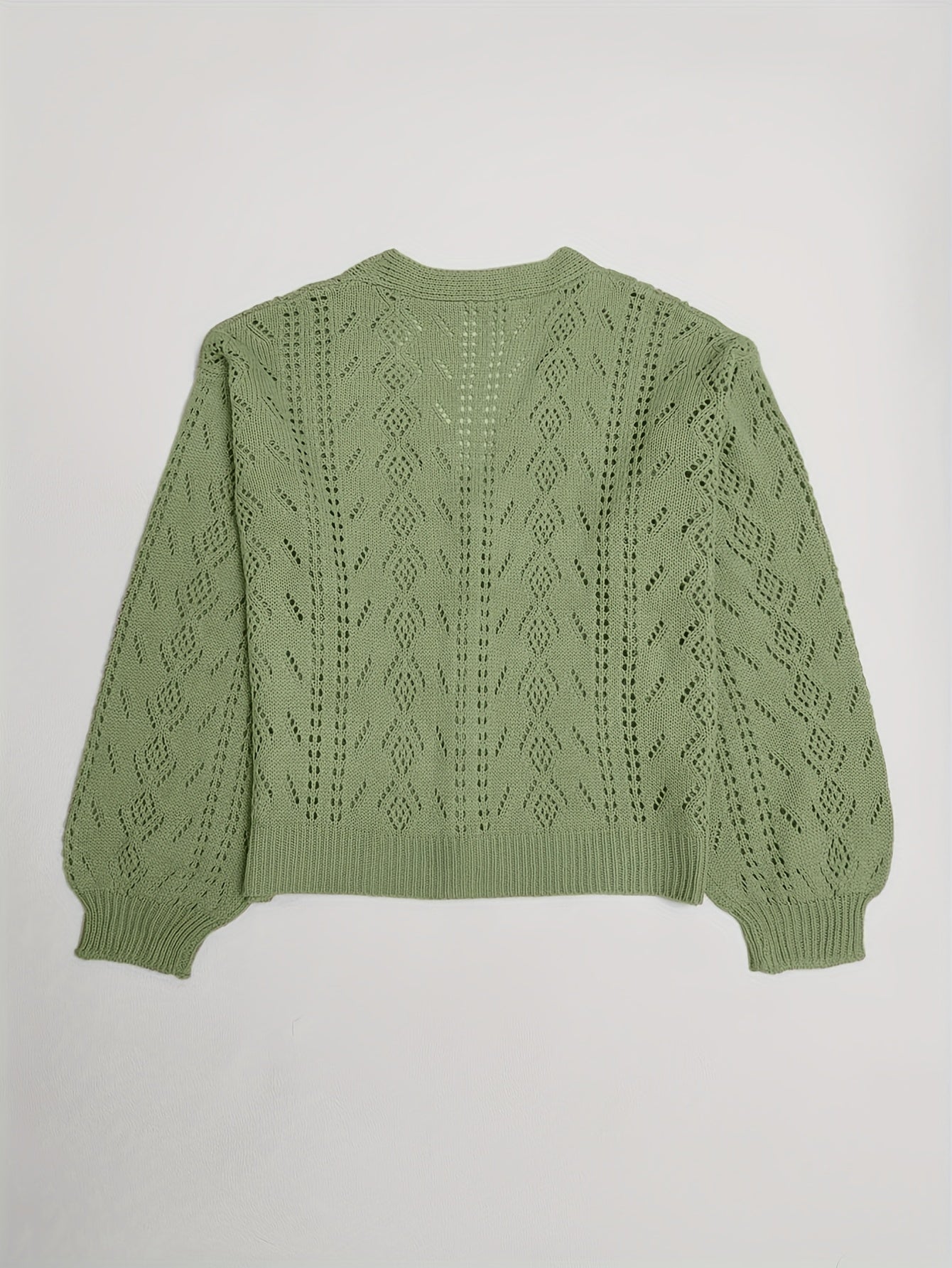 Sixsr Hollow Solid Knit Cardigan, Casual Button Front Long Sleeve Sweater, Women's Clothing