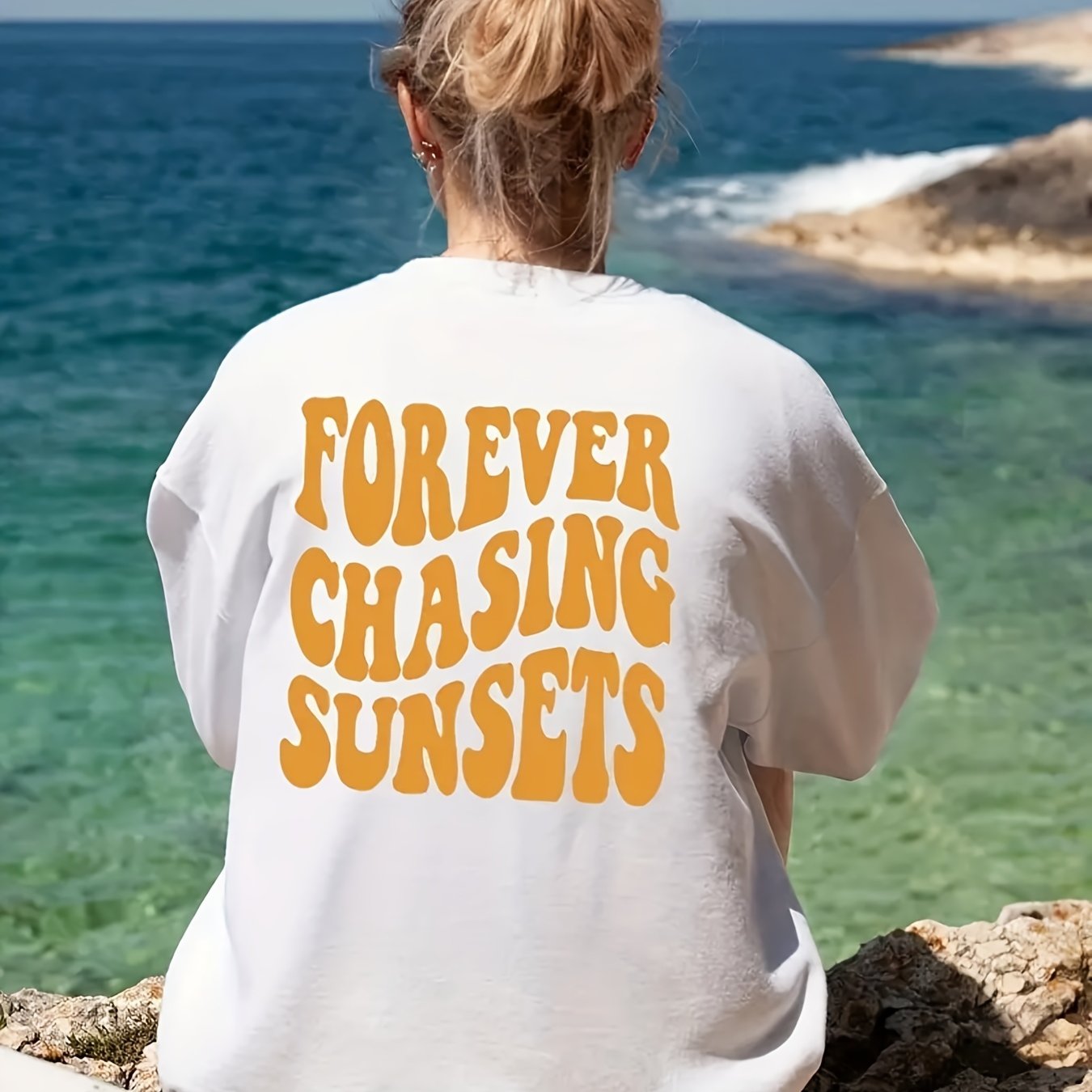 Sixsr Plus Size Casual Sweatshirt, Women's Plus Slogan Print Long Sleeve Crew Neck Slight Stretch Pullover Sweatshirt, Casual Tops For Fall & Winter, Plus Size Women's Clothing